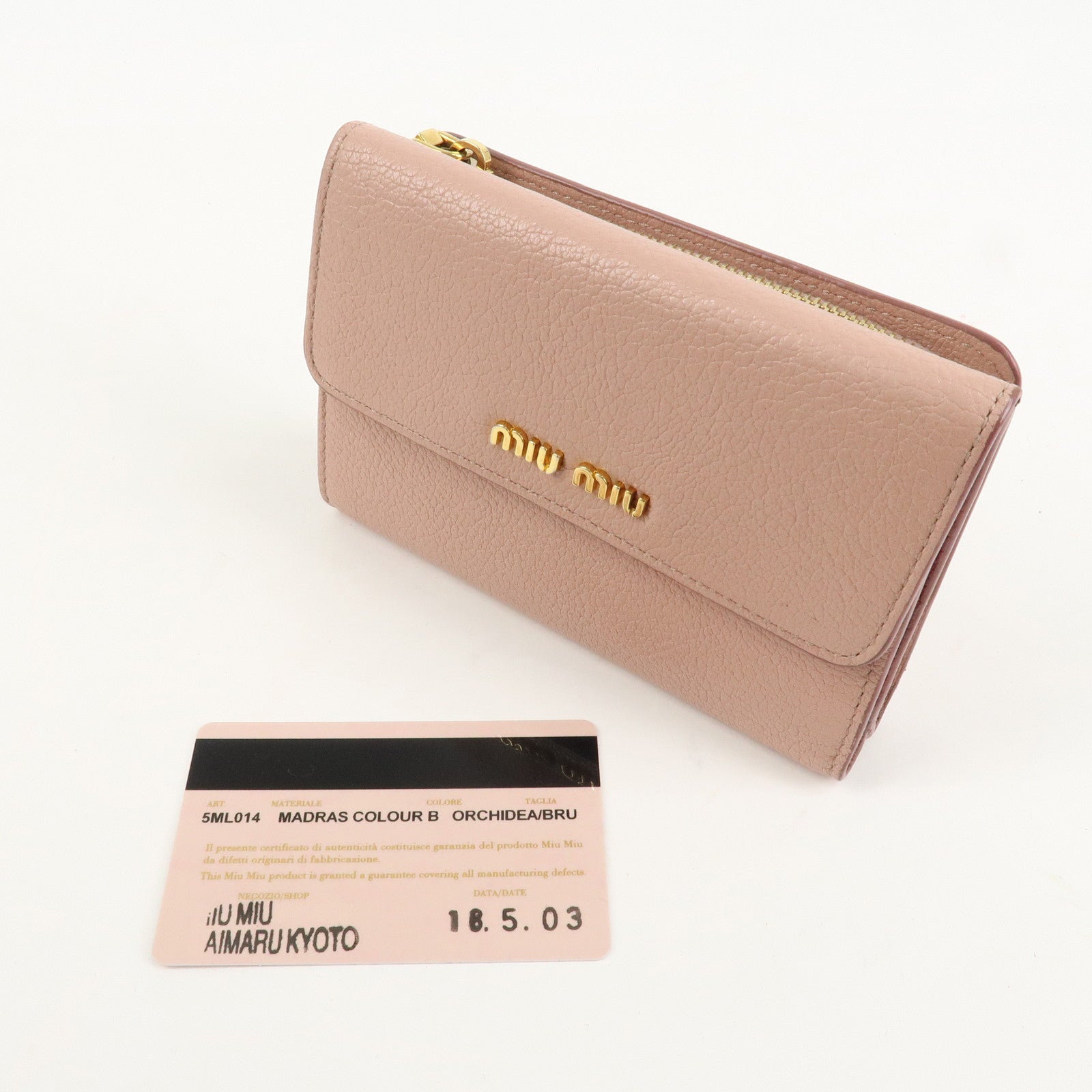 MIU MIU Leather Bi-fold Wallet Compact Wallet Pink 5ML014 Used