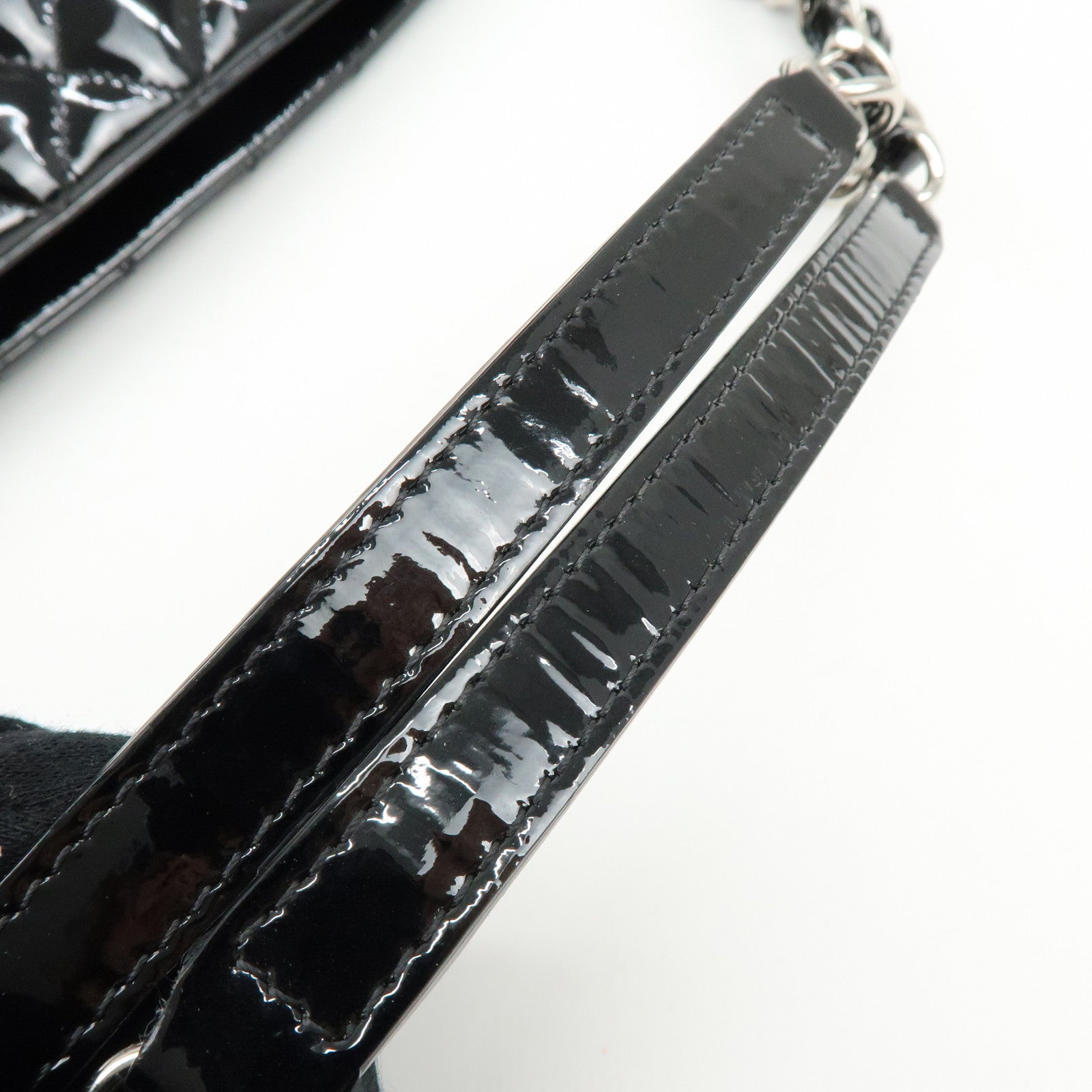 CHANEL Mademoiselle Patent Leather Shoulder Bag Bowling Bag Black