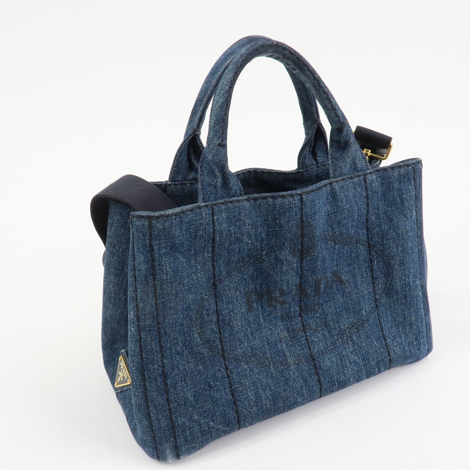 PRADA Denim Canapa Mini 2Way Tote Bag Shoulder Bag Blue 1BG439 Used