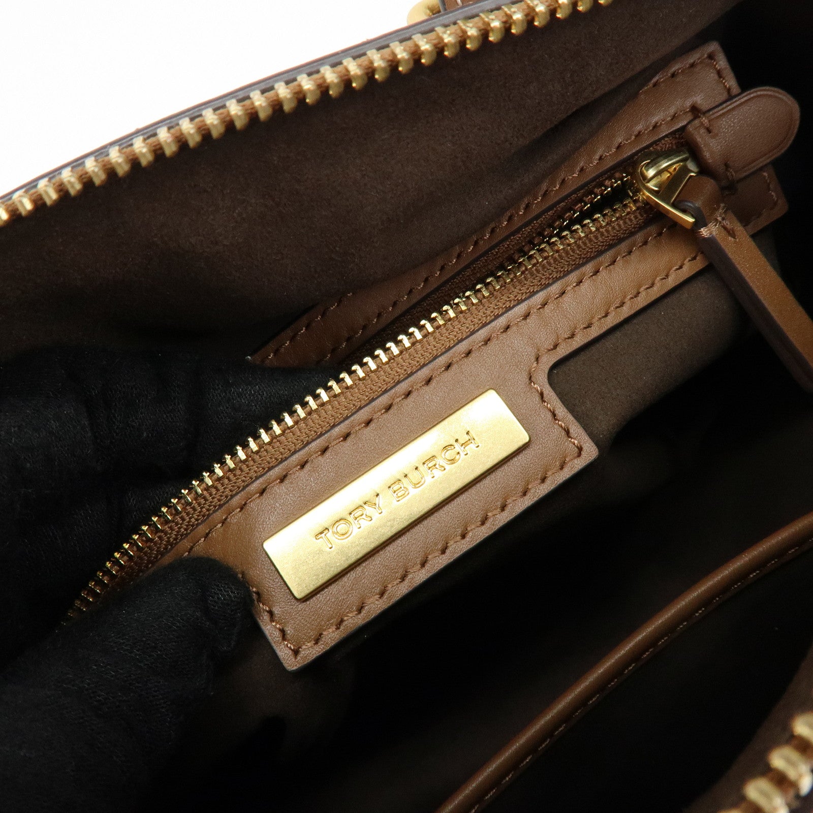 TORY BURCH T Monogram Leather 2Way Bag Barrel Shoulder Bag Brown