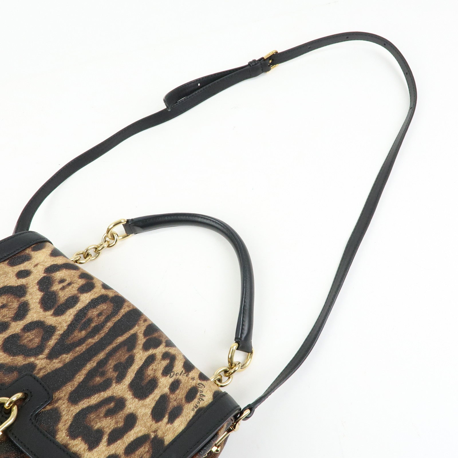 Dolce&Gabbana Leopard PVC Leather 2Way Bag Hand Bag Brown Black