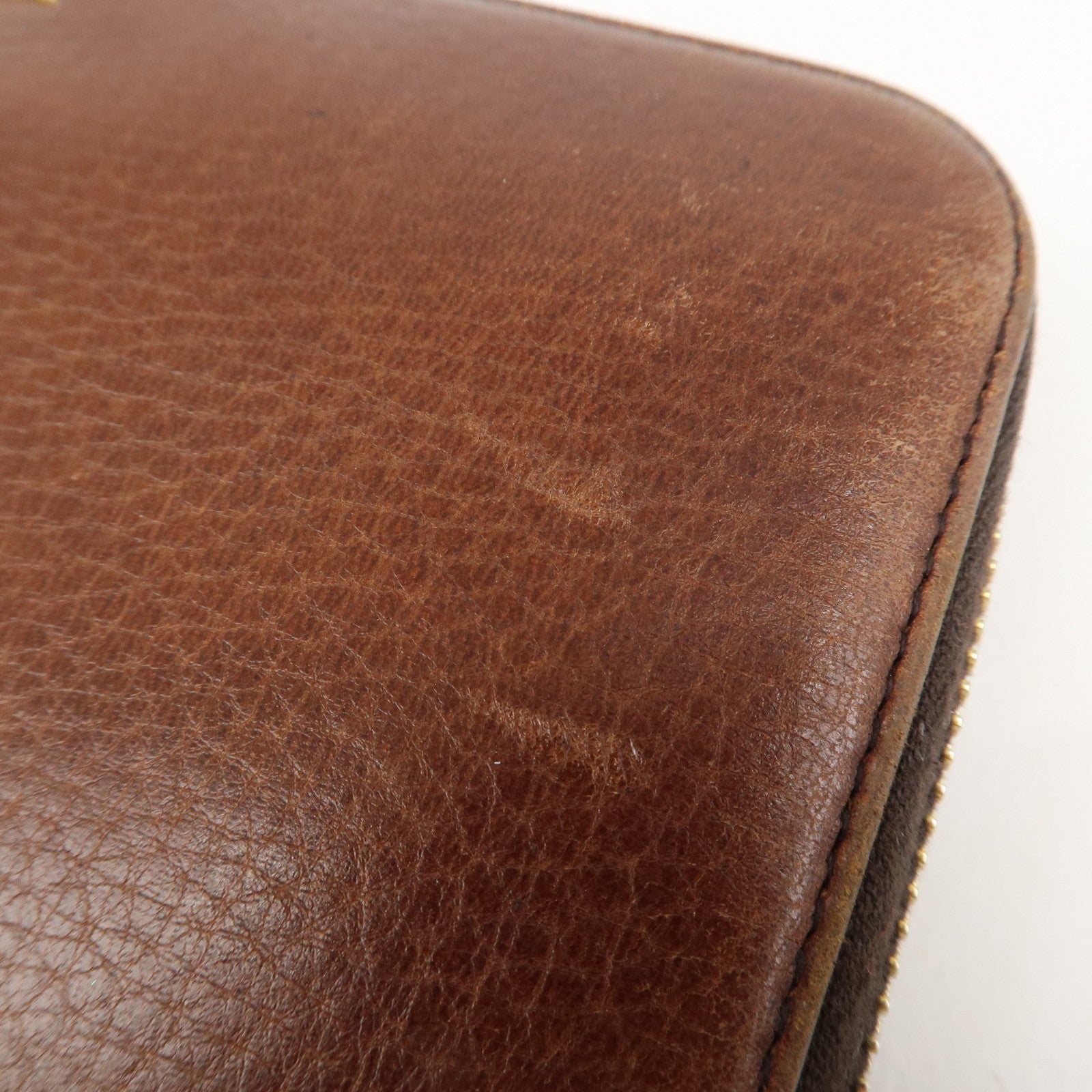 PRADA Saffiano Leather Round Zippy Long Wallet Brown 1M0506 Used