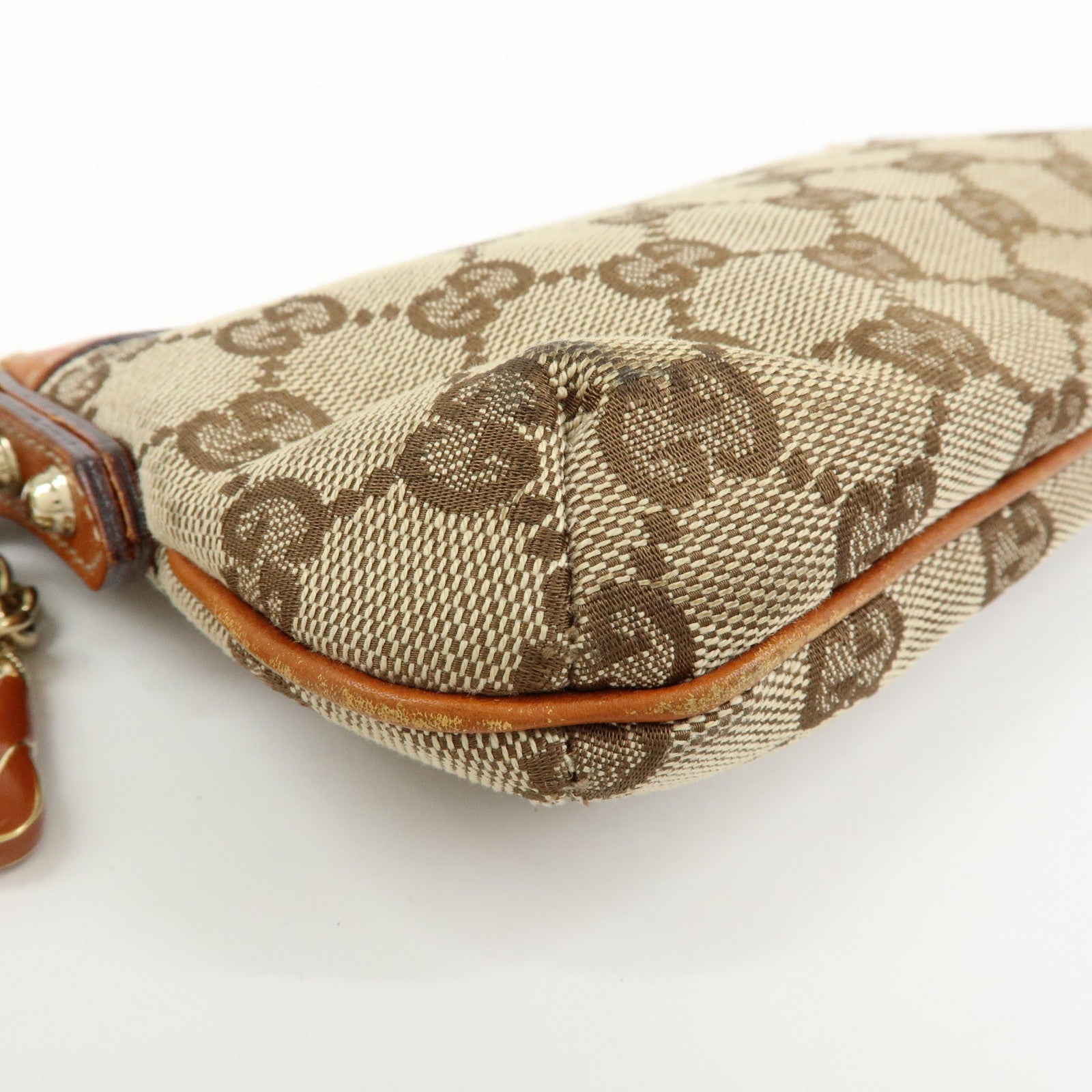 GUCCI Sherry GG Canvas Leather Pouch Hand Bag Beige Camel 152507