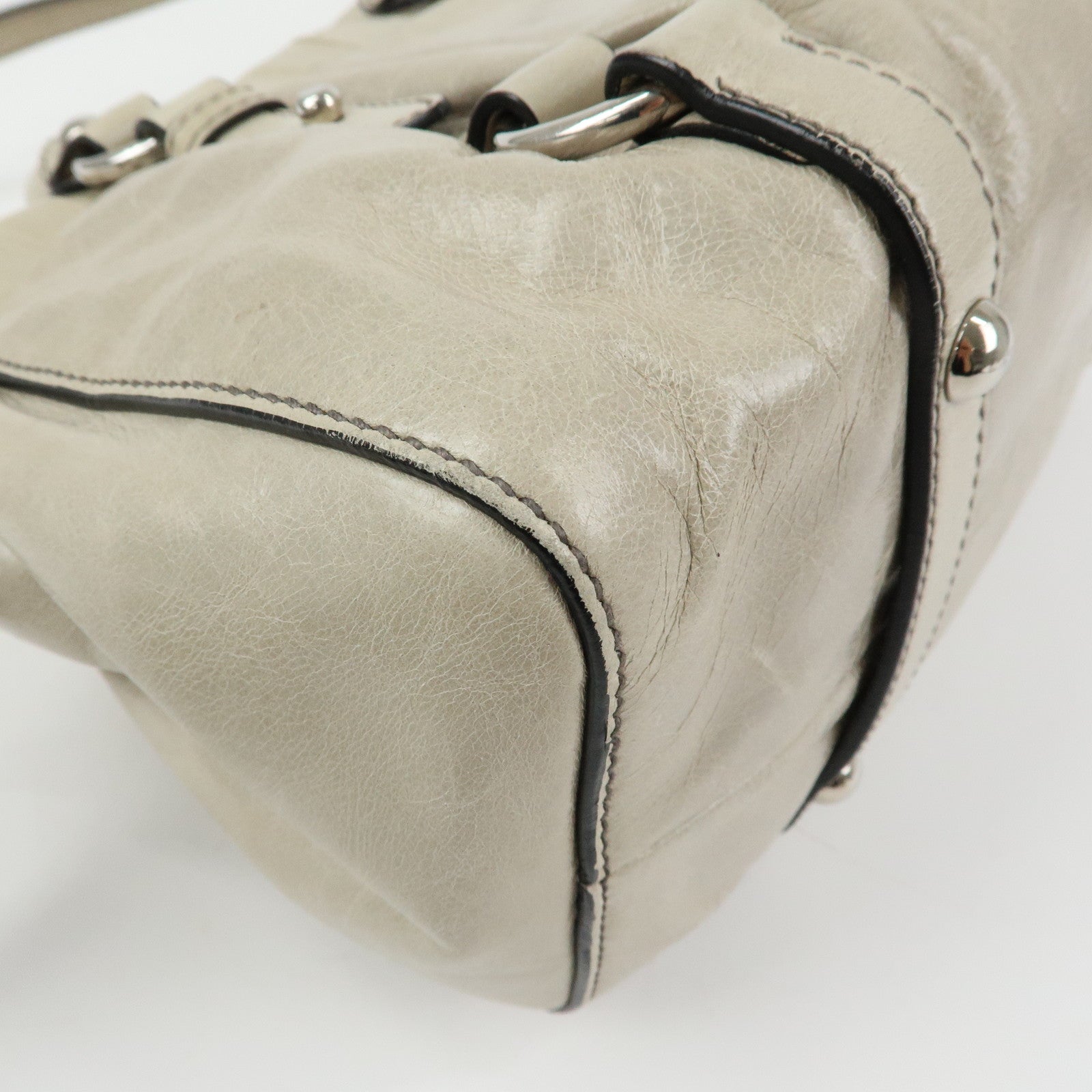 MIU MIU Logo Leather 2Way Bag Hand Bag Shoulder Bag Gray