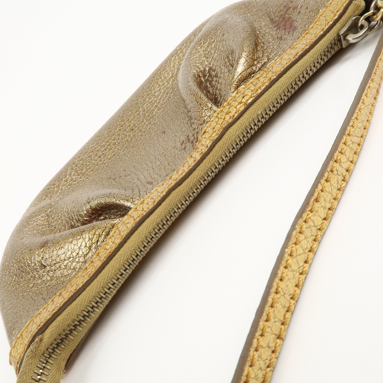 FENDI Leather Accessory Pouch Hand Bag Shoulder Bag Gold 8BR566