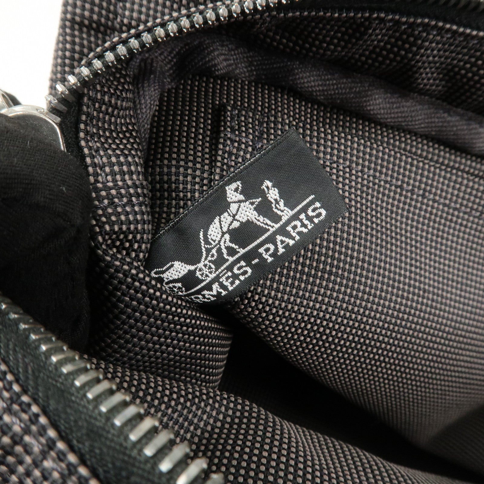 HERMES Herline PM Nylon Canvas Tote Bag Hand Bag Black