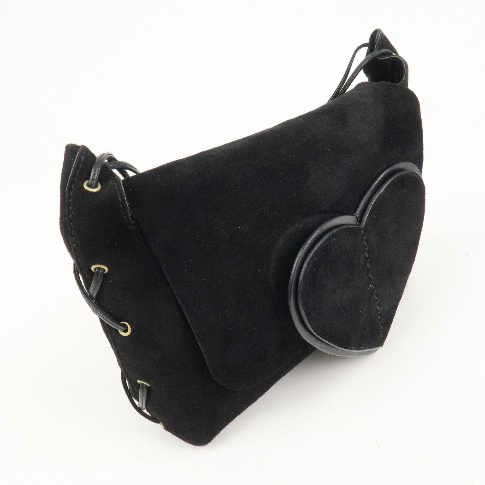 GUCCI Suede Leather Heart Shoulder Bag Black 95107
