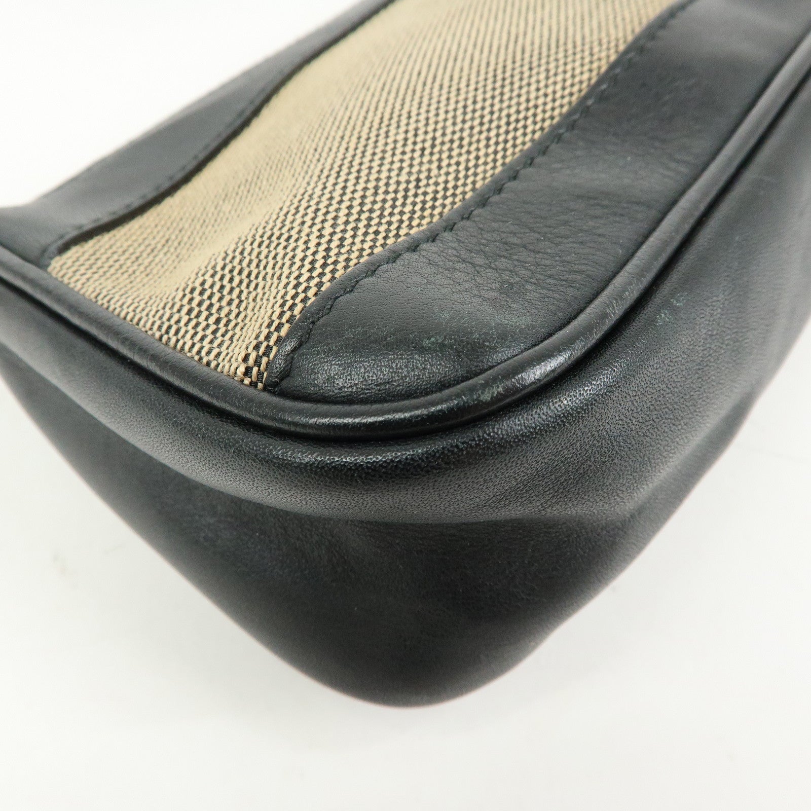 GUCCI Logo Canvas Leather Small Hand Bag Black Beige 92820
