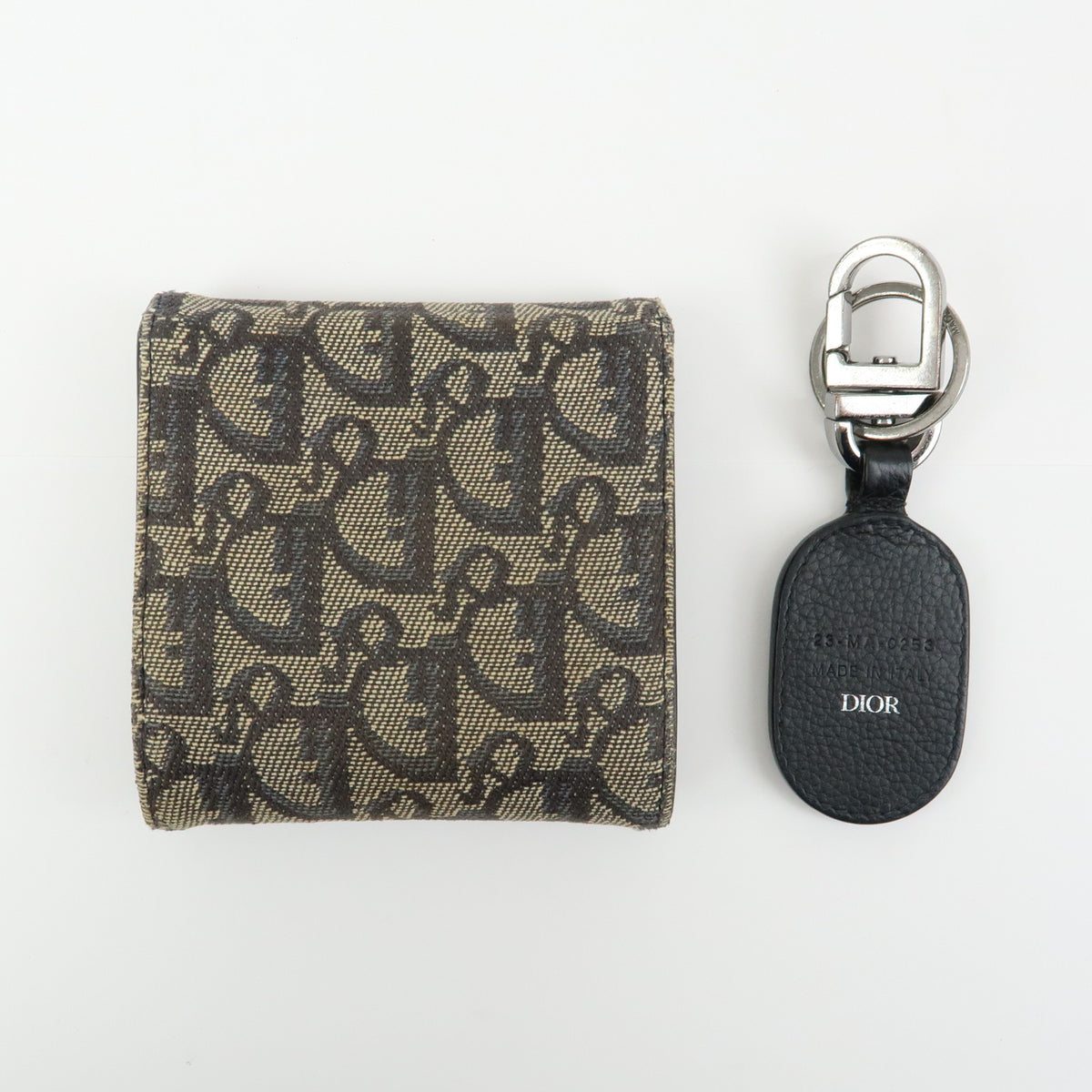 Christian Dior Trotter Lot of 2 Jacquard Canvas Leather Wallet Charm