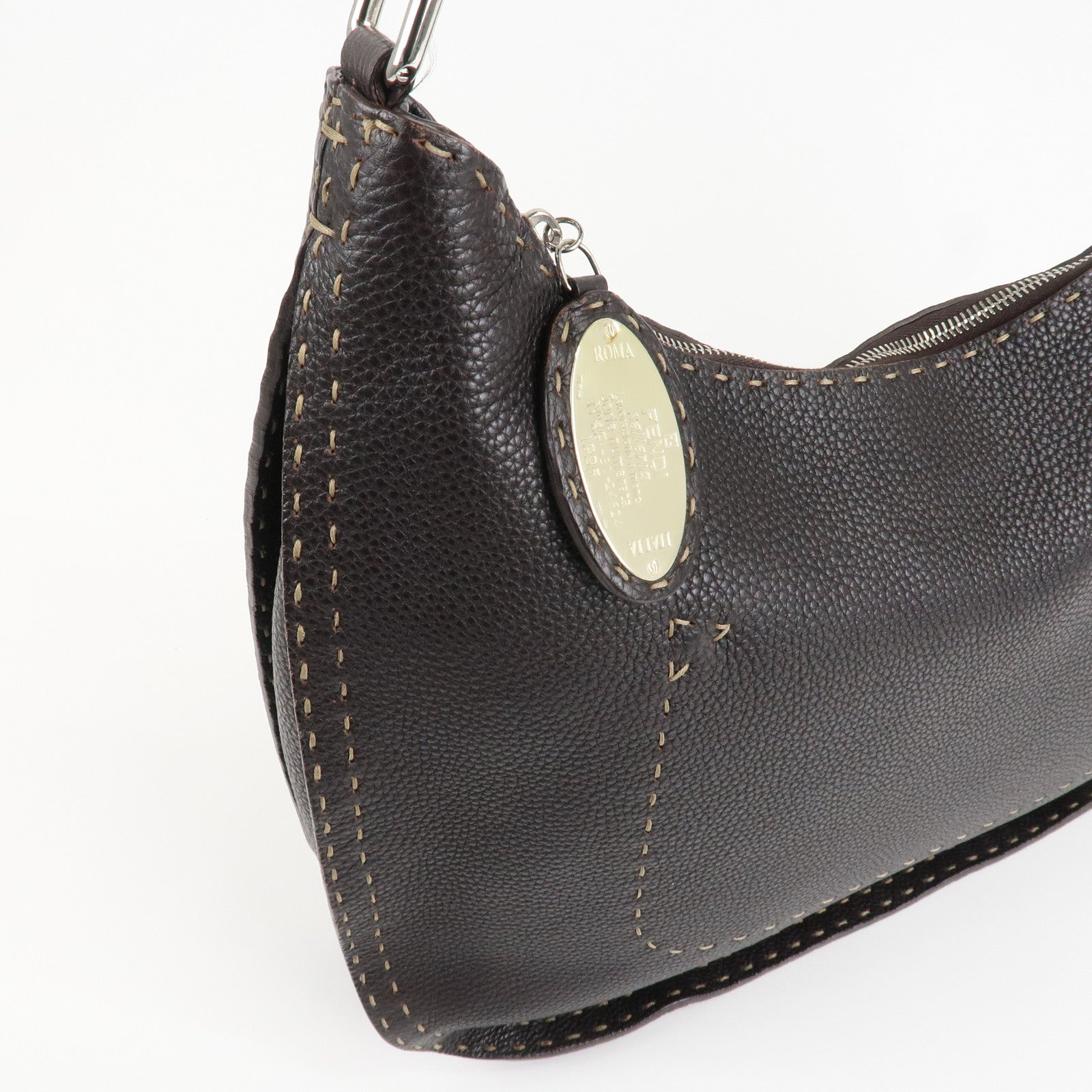 FENDI Selleria Leather Shoulder Bag Hand Bag Brown 8BR582 Used