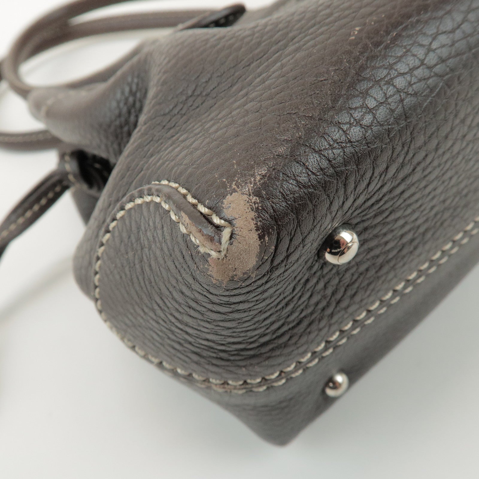 TOD'S Leather Shoulder Bag Hand Bag Dark Brown