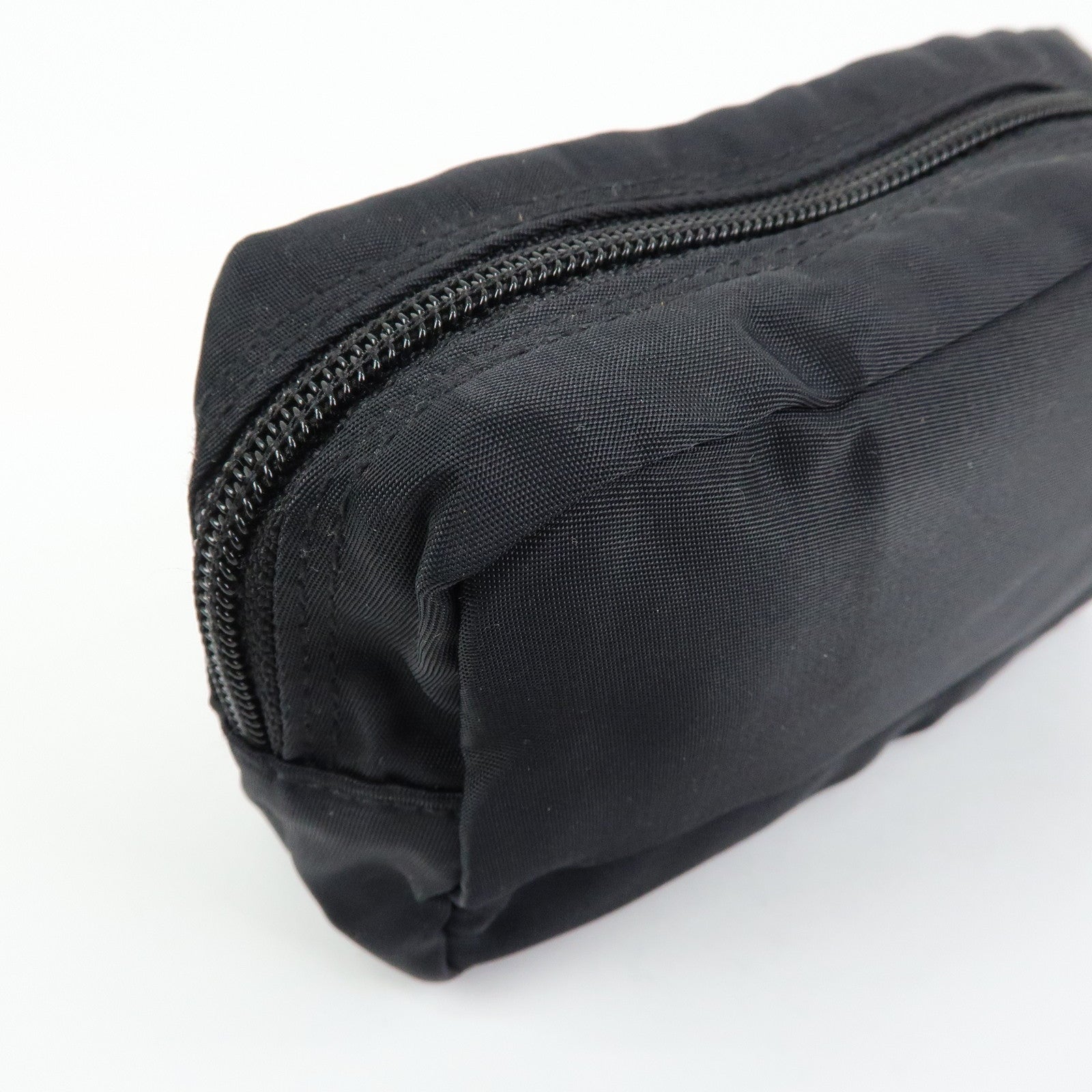 PRADA Triangle Logo Nylon Cosmetic Pouch Makeup Bag Black