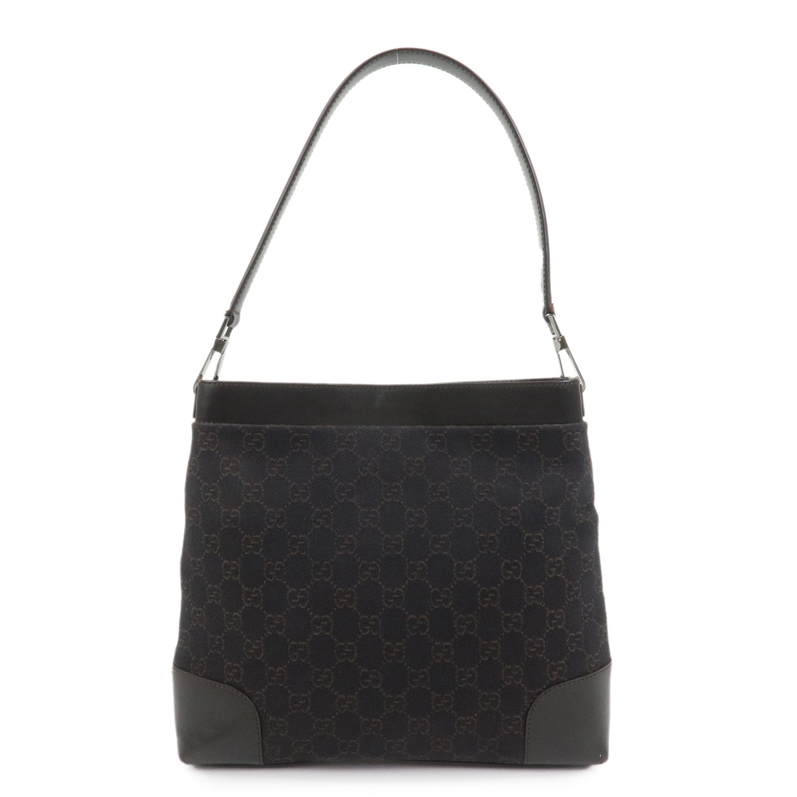 GUCCI GG Denim Leather Shoulder Bag Hand Bag Brown 143745