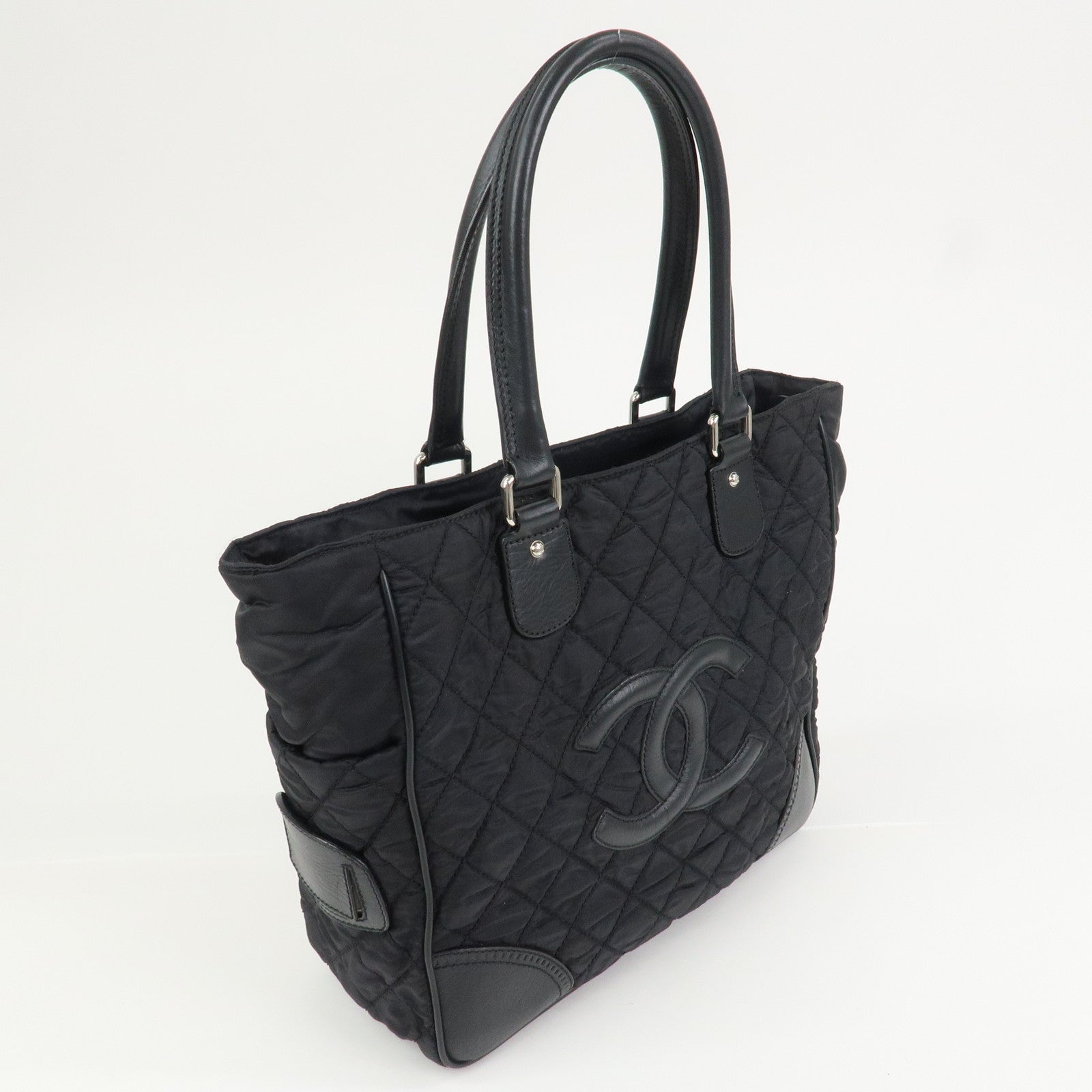 CHANEL Paris New York COCO Mark Nylon Leather Tote Bag Black A33100