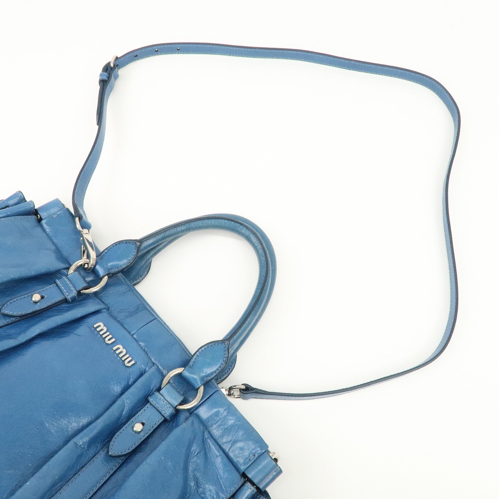 MIU MIU Leather 2Way Bag Shoulder Bag Hand Bag Blue RT0383