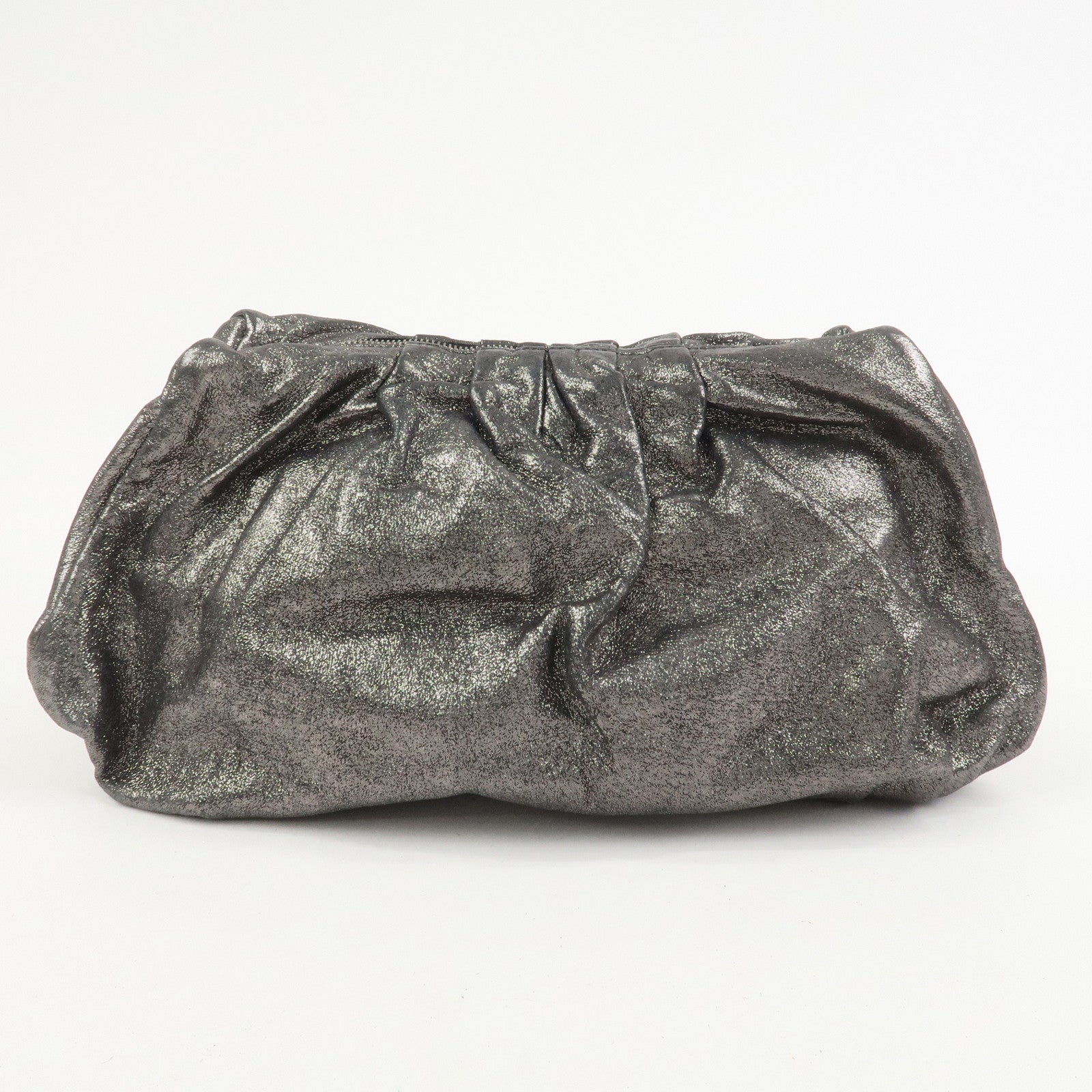 MIU MIU Logo Leather Clutch Bag Accessory Pouch Metallic Gray