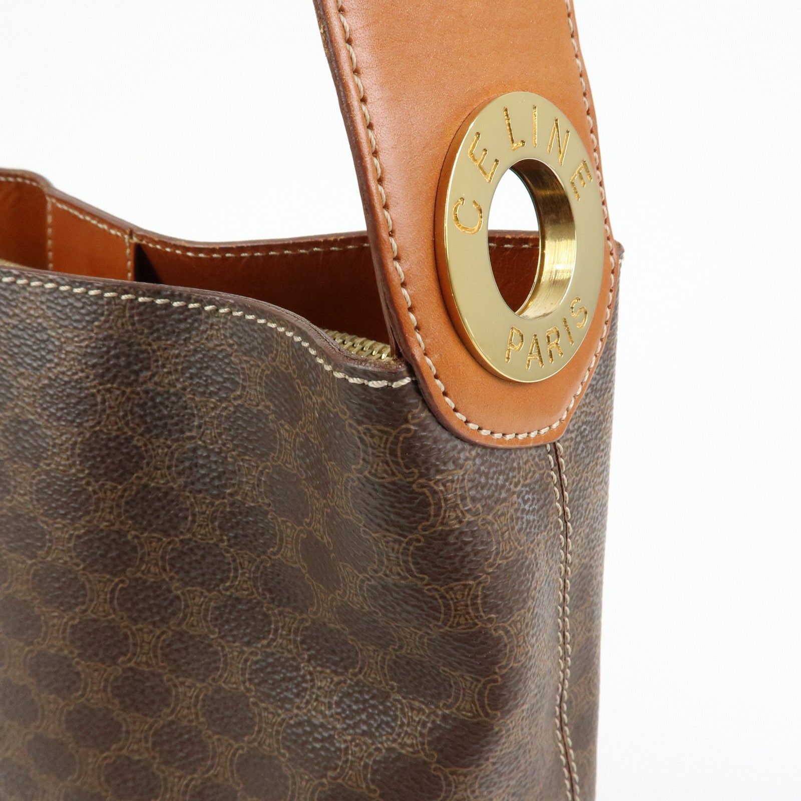 CELINE Macadam PVC Leather Shoulder Bag Hand Bag Brown