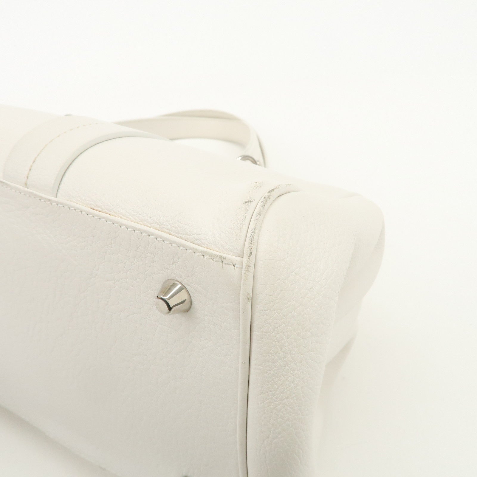 Christian Dior Logo Leather Hand Bag Boston Bag White