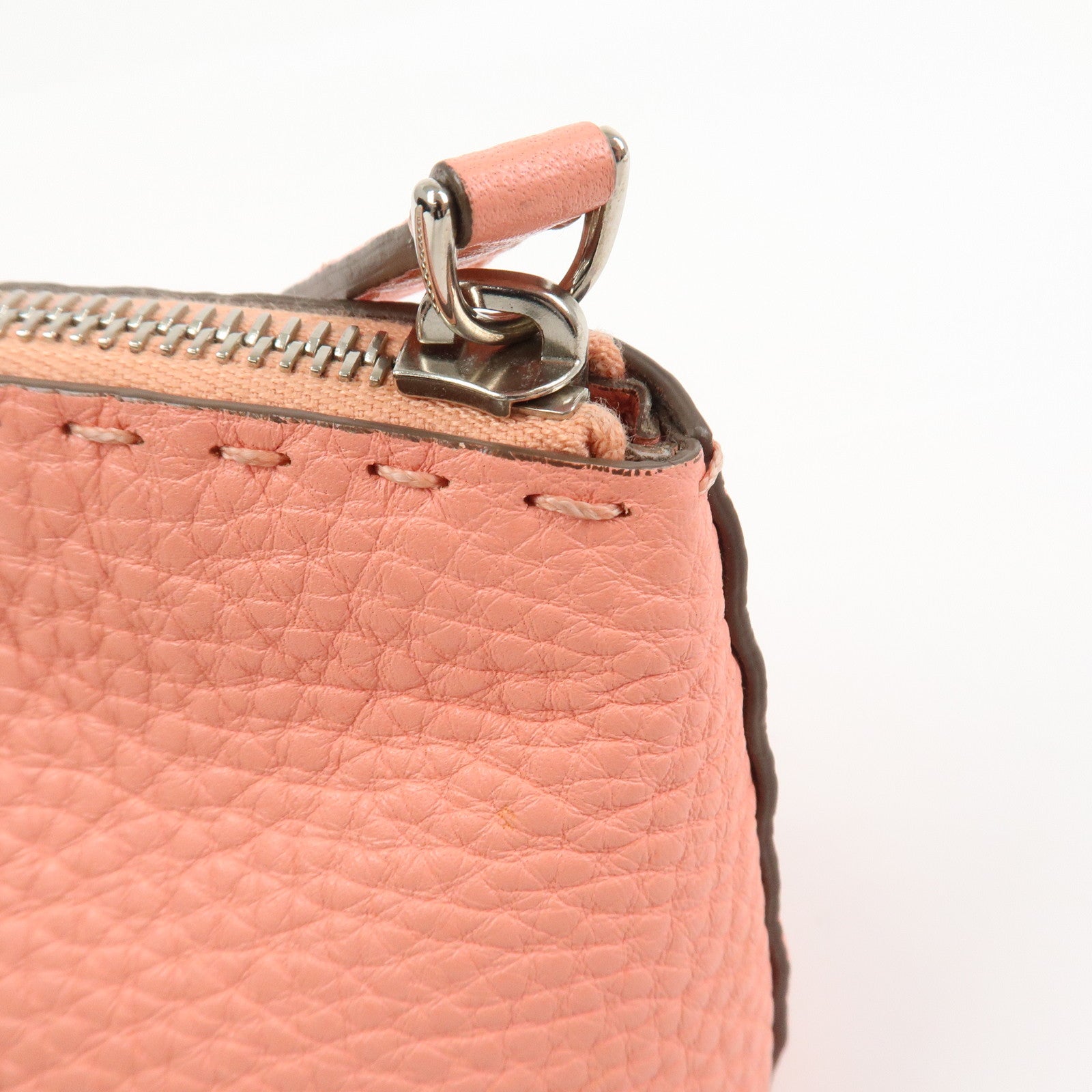 FENDI Selleria Leather Pouch Cosmetic Pouch Coral Pink