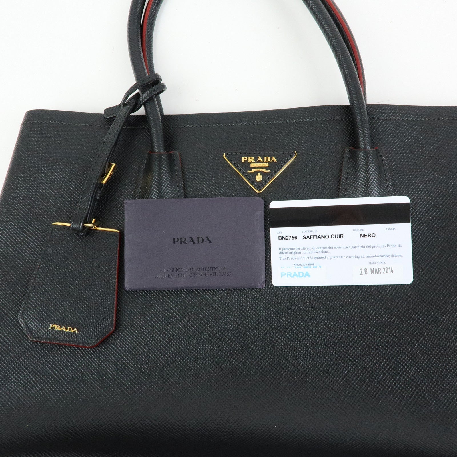PRADA Triangle Logo Saffiano Leather Tote Bag Hand Bag Black BN2756