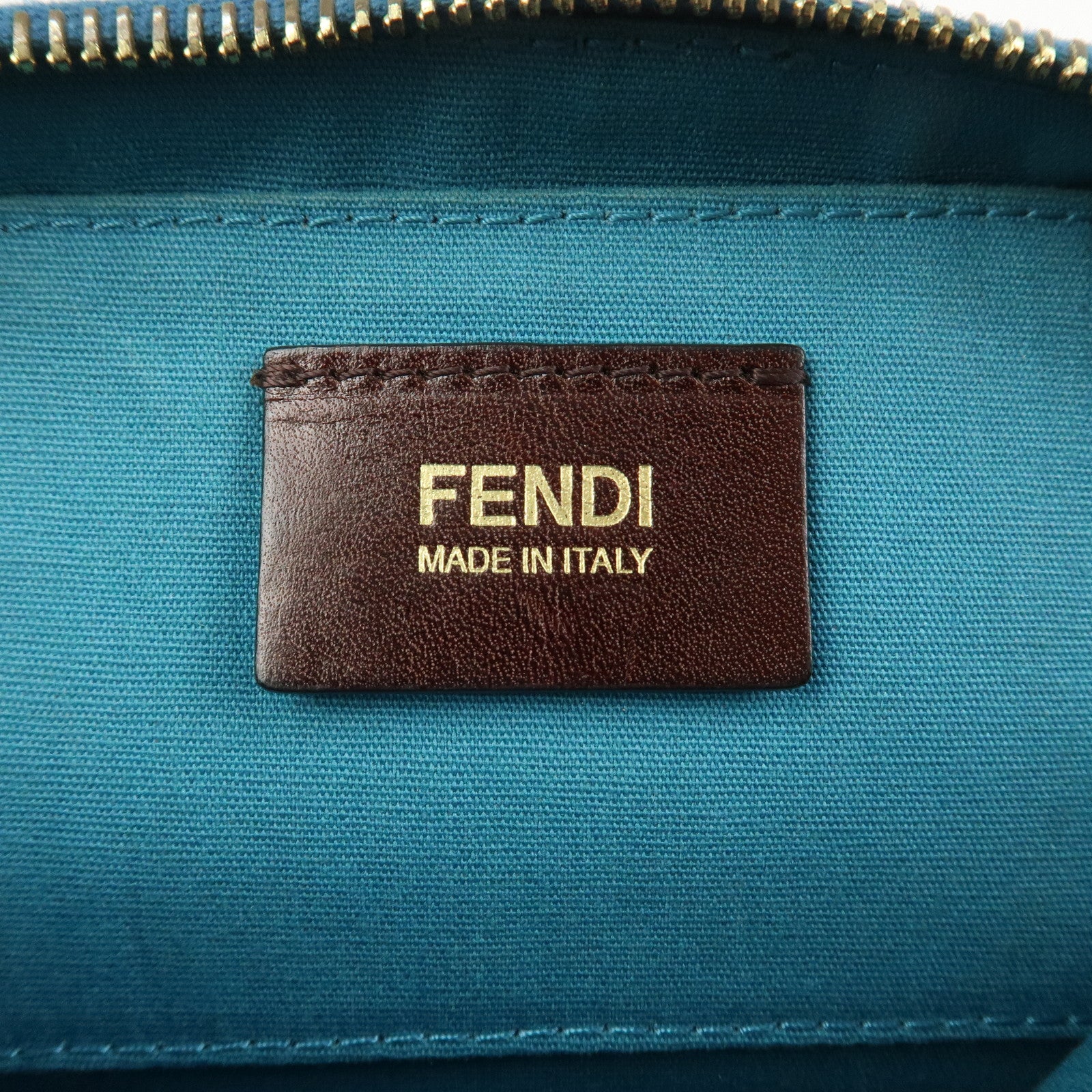 FENDI Zucca PVC Canvas Chain Accessory Pouch Brown Blue 8BR592