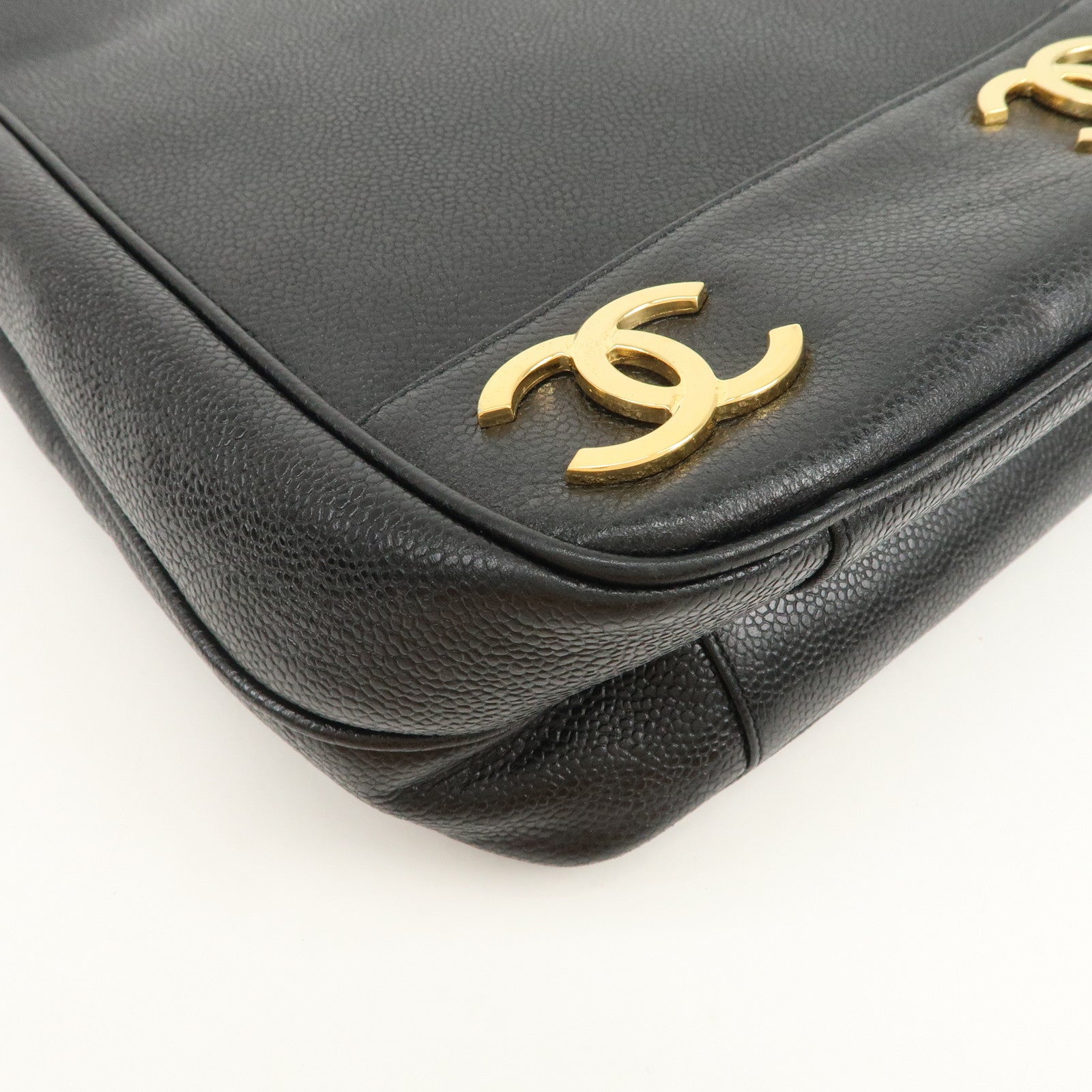 CHANEL Triple COCO Mark Caviarskin Shoulder Bag Tote Bag Black
