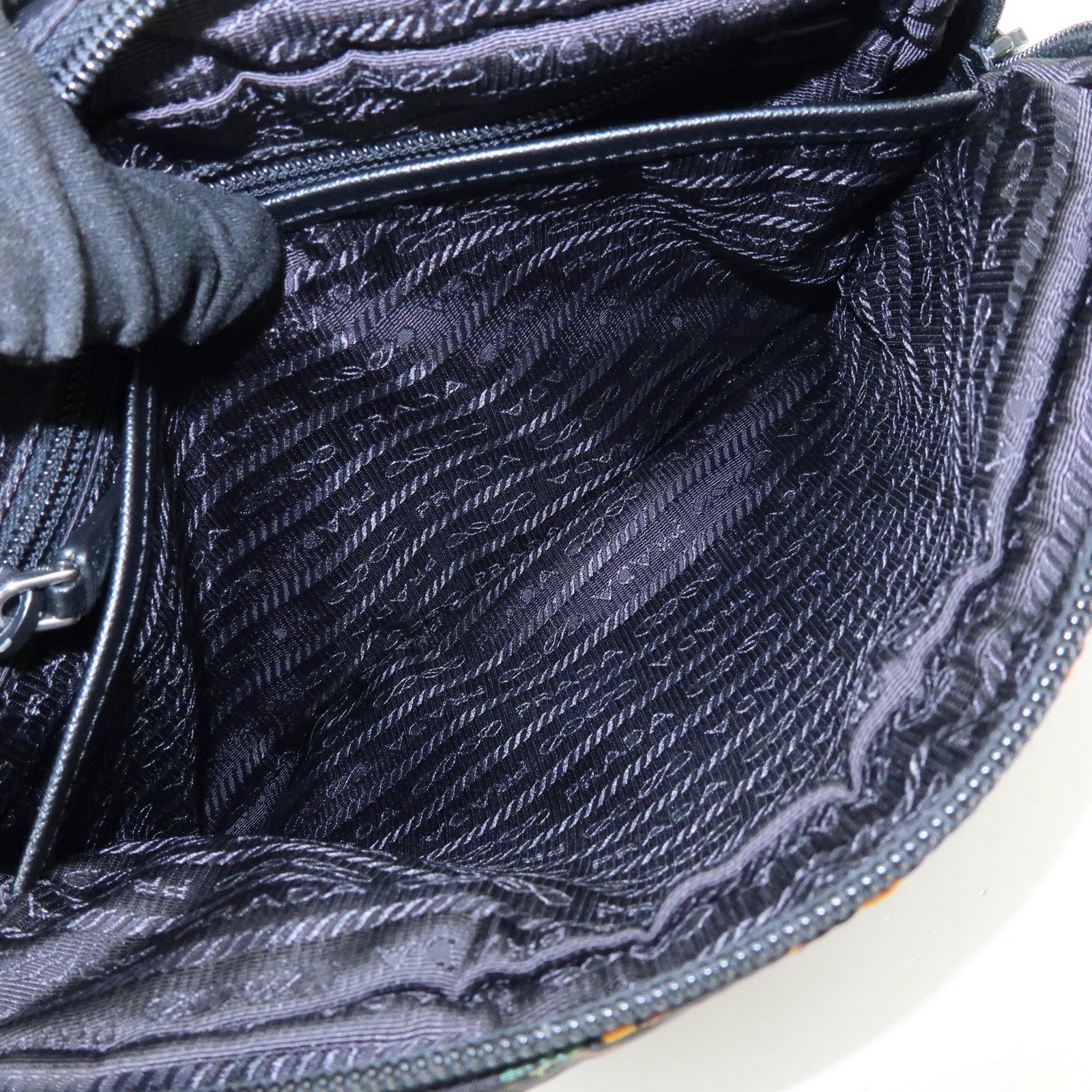 PRADA Triangle Logo Nylon Saffiano Leather Cosmetic Pouch 2NE007