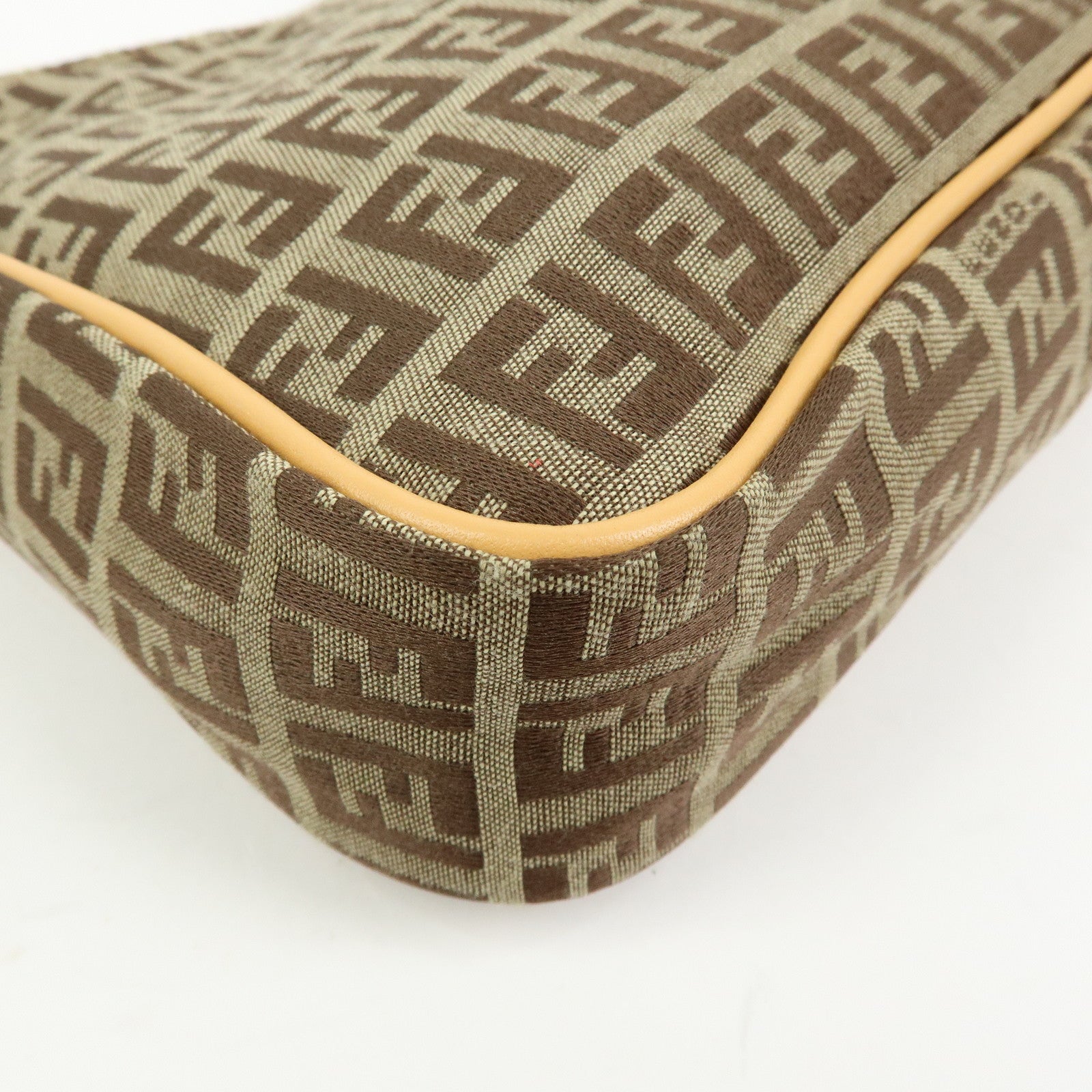FENDI Zucchino Canvas Leather Hand Bag Khaki Beige 8BR157