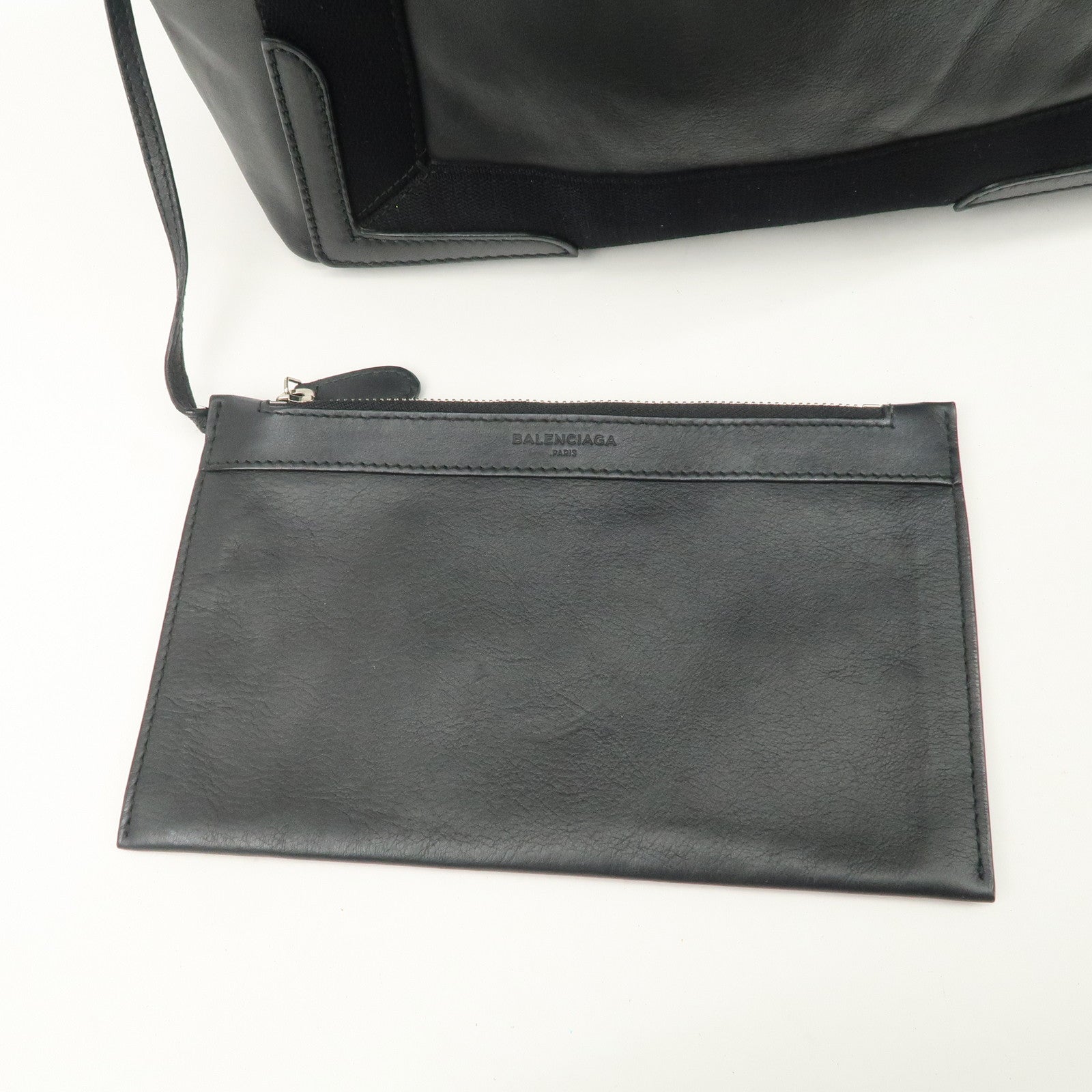 BALENCIAGA Leather Navy Cabas S Tote Bag Hand Bag Black 339933 Used