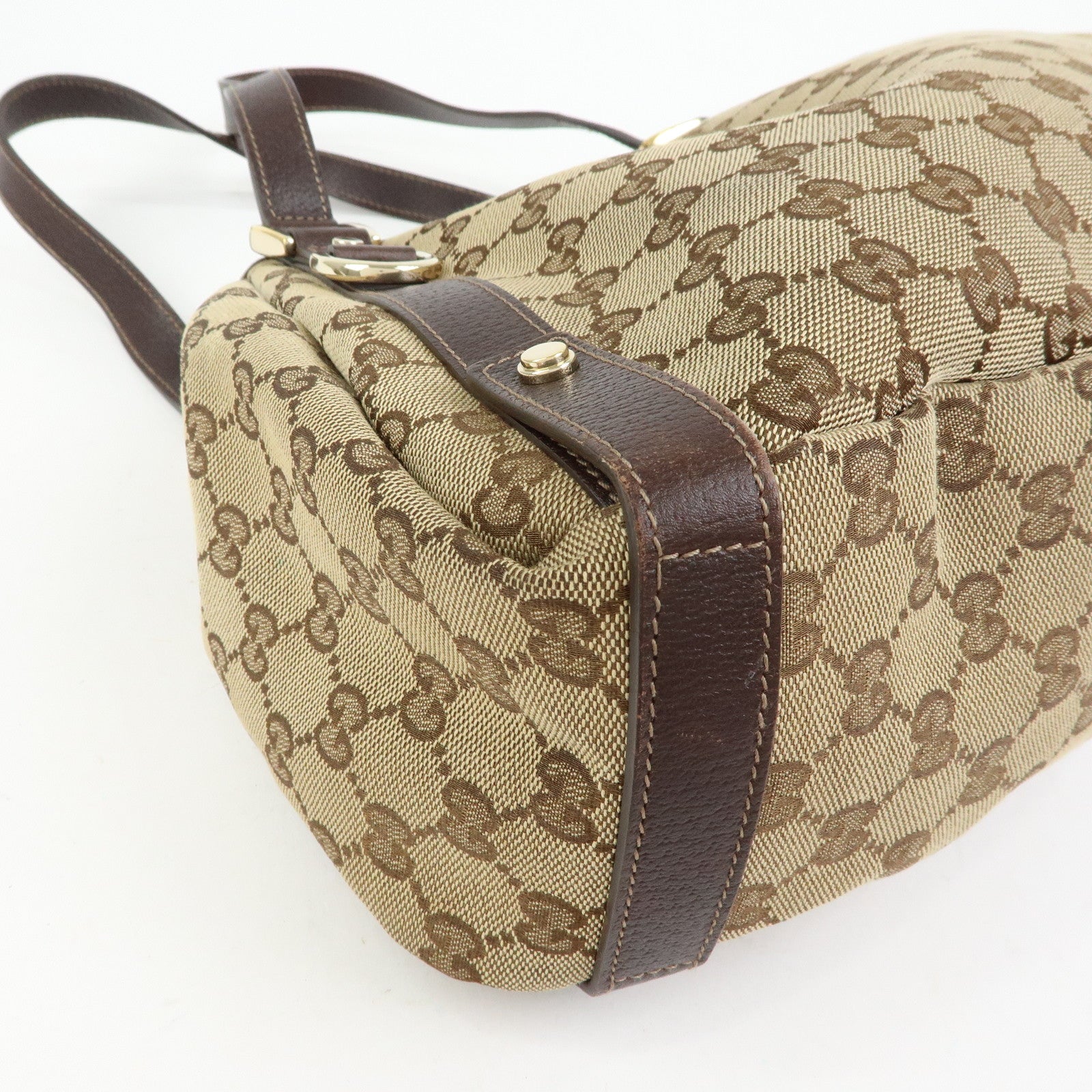 GUCCI Abbey GG Canvas Leather Tote Hand Bag Beige Brown 130736