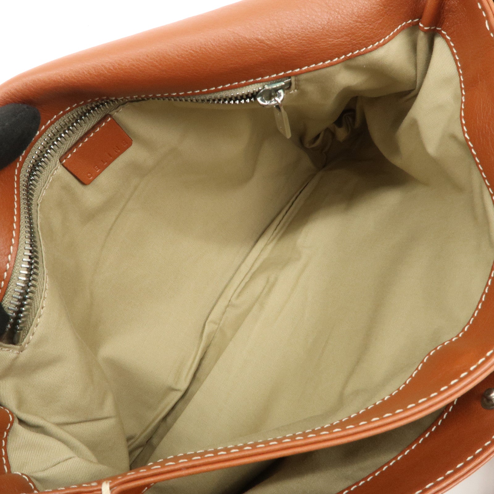 CELINE Leather Hand Bag Shoulder Bag Brown Silver HDW