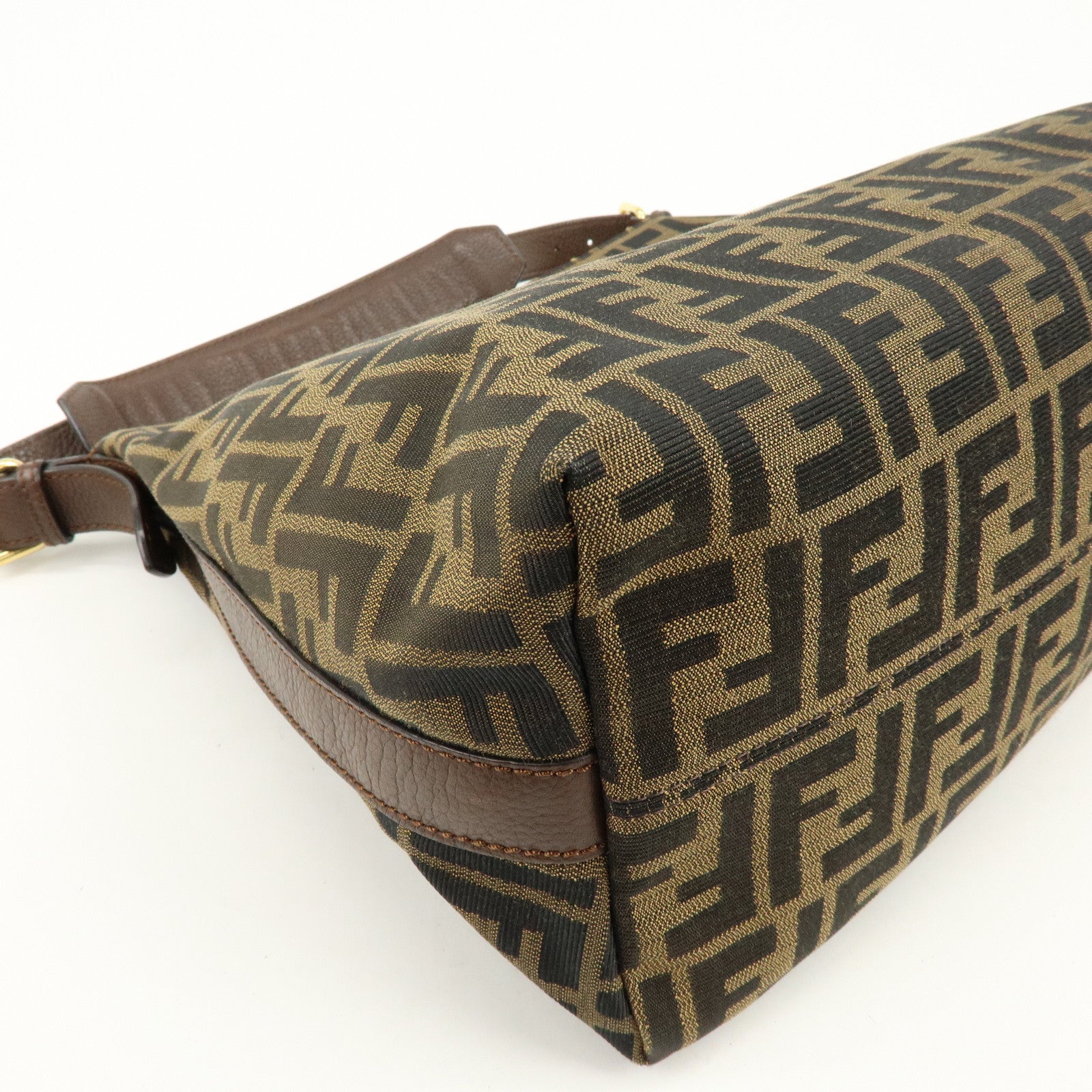 FENDI Zucca Canvas Leather Shoulder Bag Black Brown 8BR698