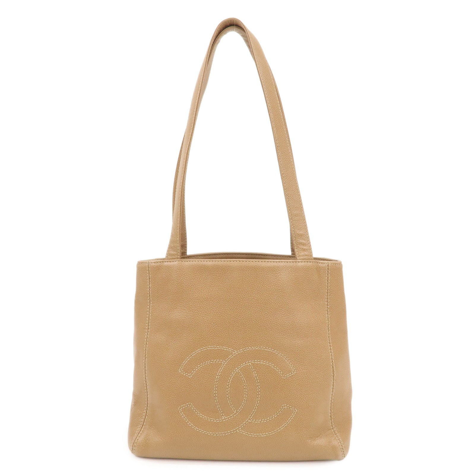 CHANEL COCO Mark Caviarskin Leather Shoulder Bag Tote Bag Brown Used