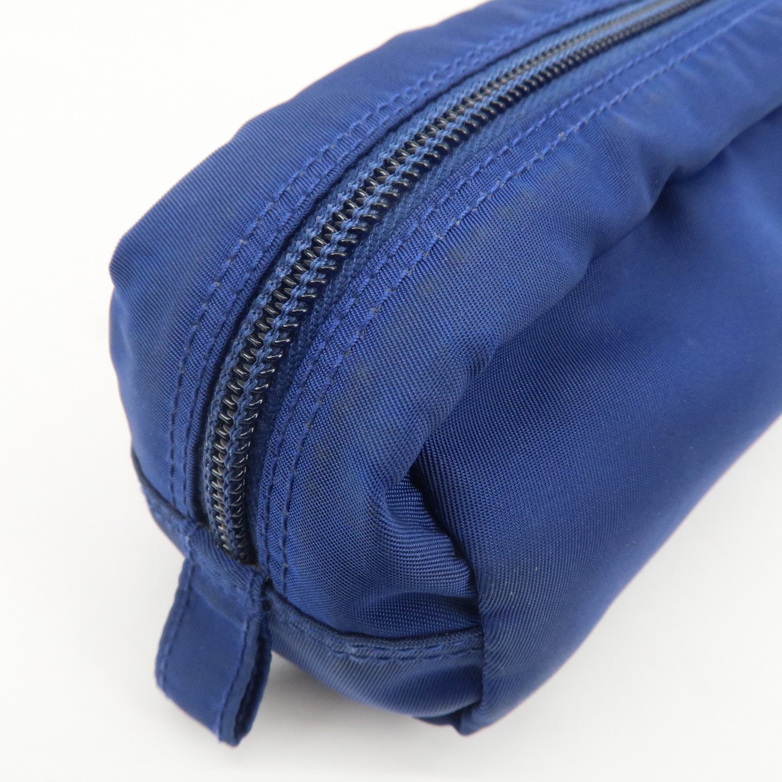 PRADA Triangle Logo Nylon Leather Cosmetic Pouch Blue 1N0175