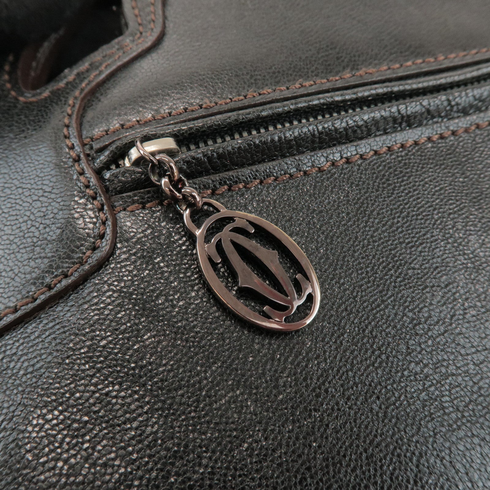 Cartier Marcello de Cartier Leather Hand Bag Tote Bag Black