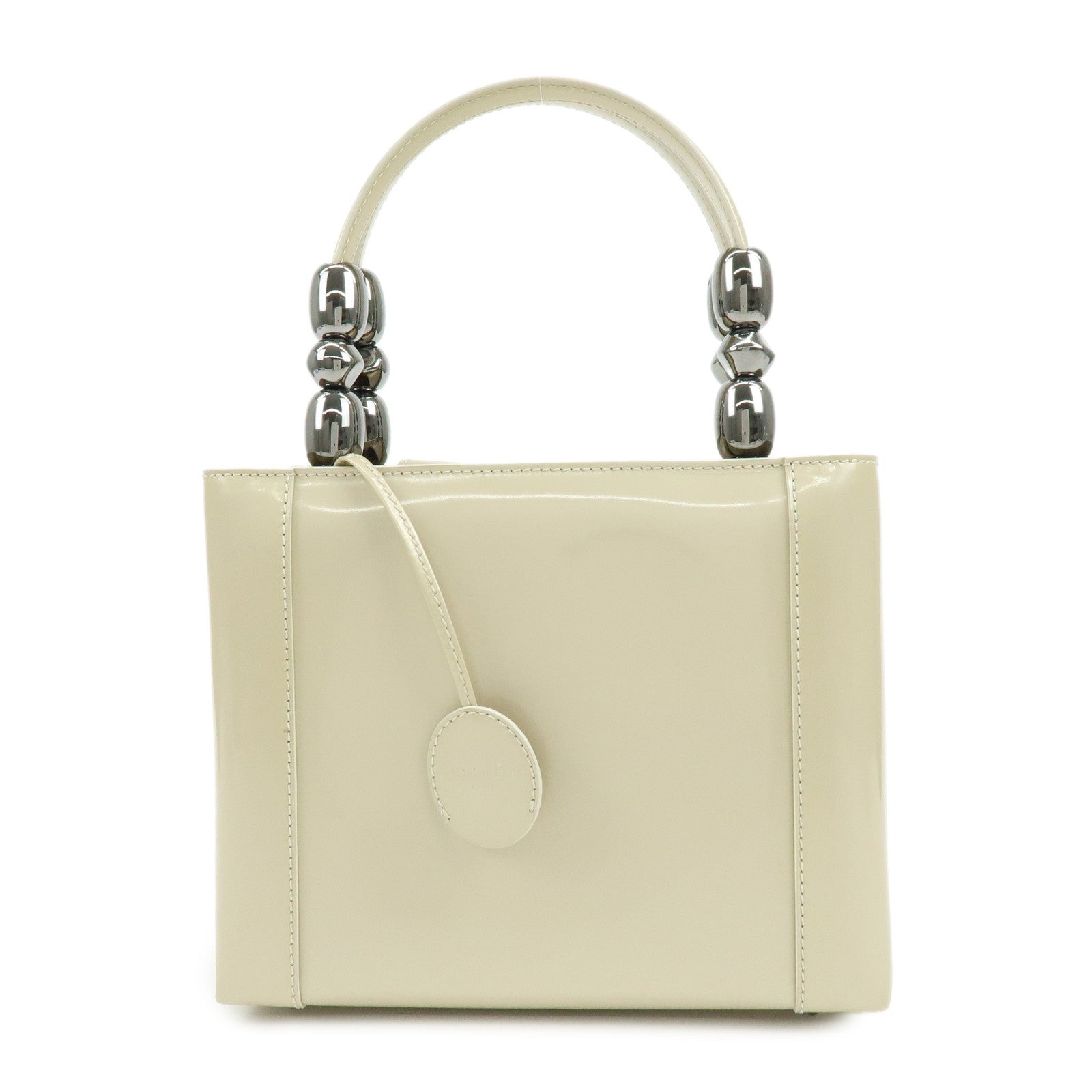 Christian Dior Maris Pearl Patent Leather Hand Bag Ivory