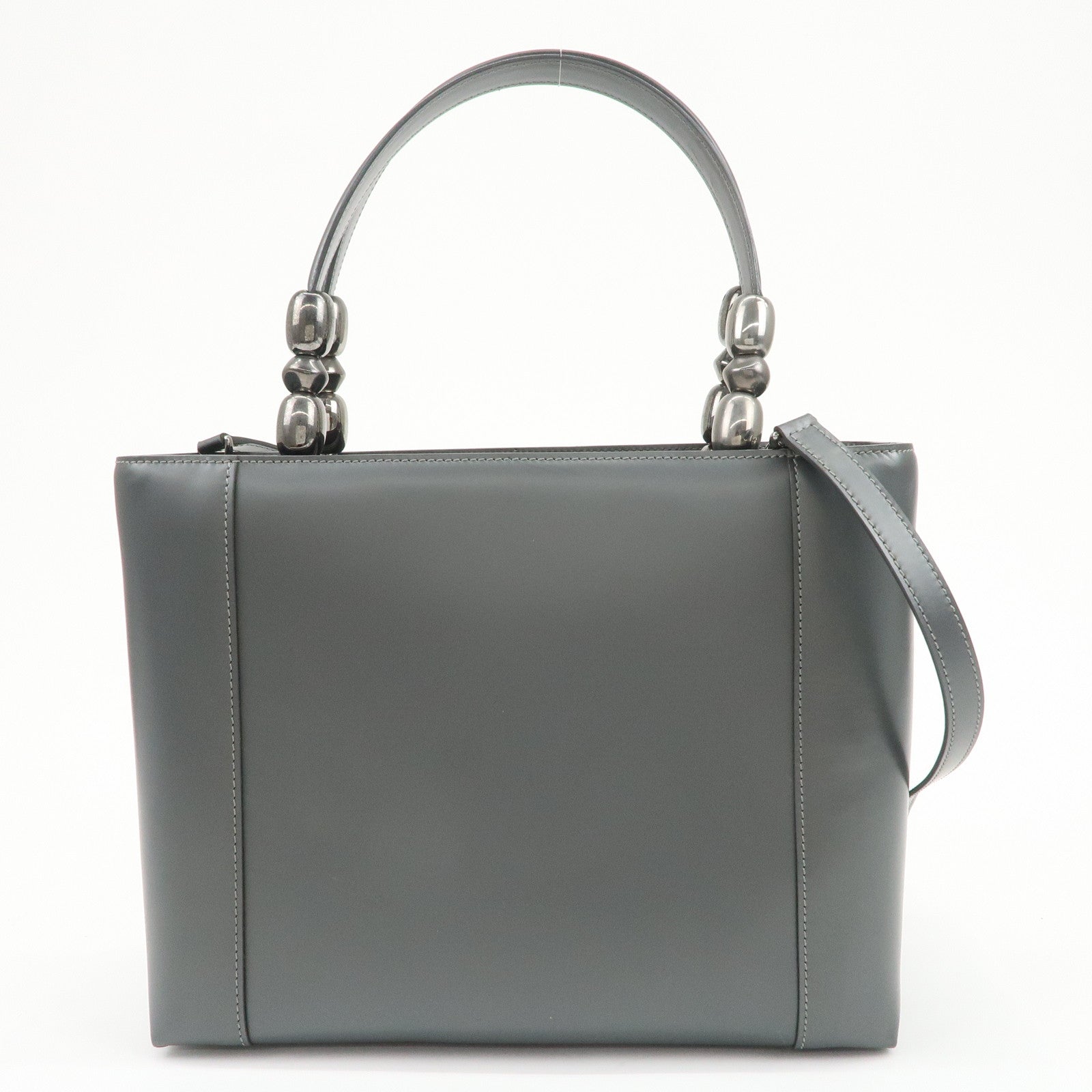 Christian Dior Maris Pearl Logo Leather Hand Bag Gray