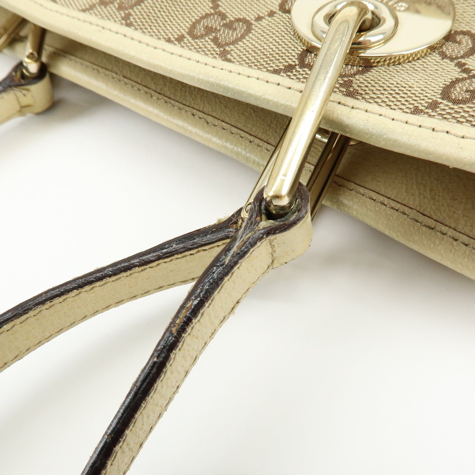 GUCCI GG Canvas Leather Tote Bag Hand Bag Beige Ivory 120840