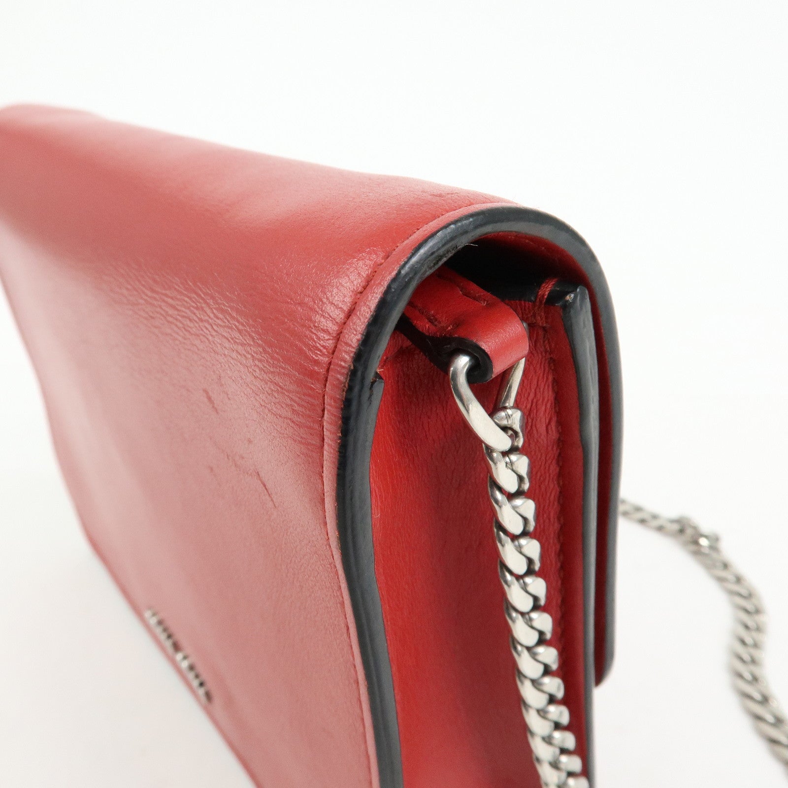 MIU MIU Leather Star Chain Shoulder Bag Crossbody Bag Red