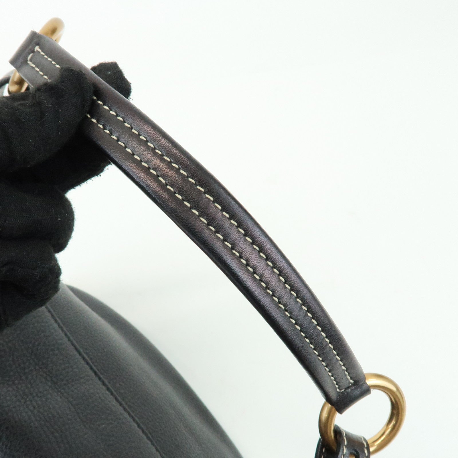 PRADA Logo Leather Stitch Shoulder Bag Hand Bag Black