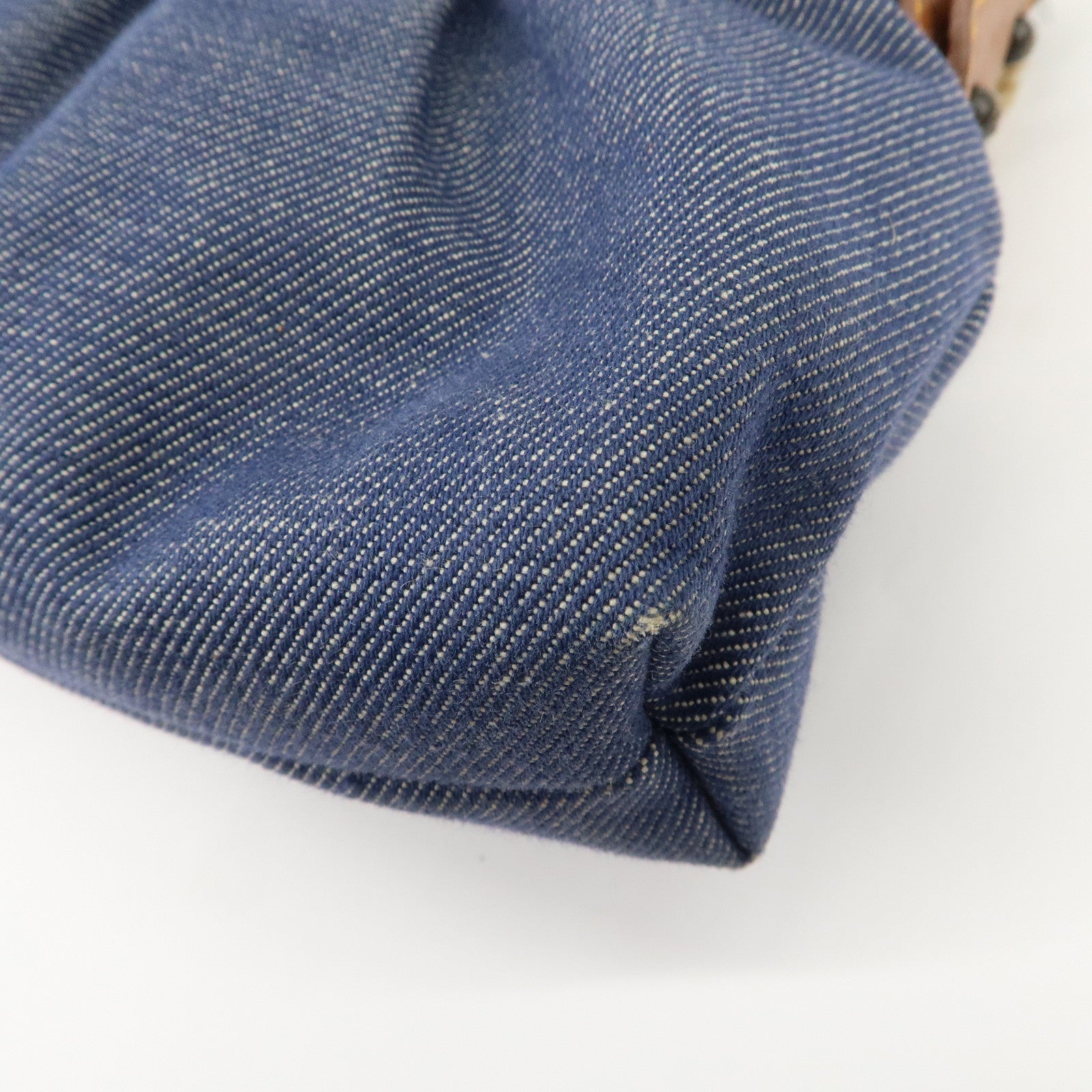 FENDI Denim Leather Shoulder Bag Hand Bag Indigo Brown 8BR445 Used