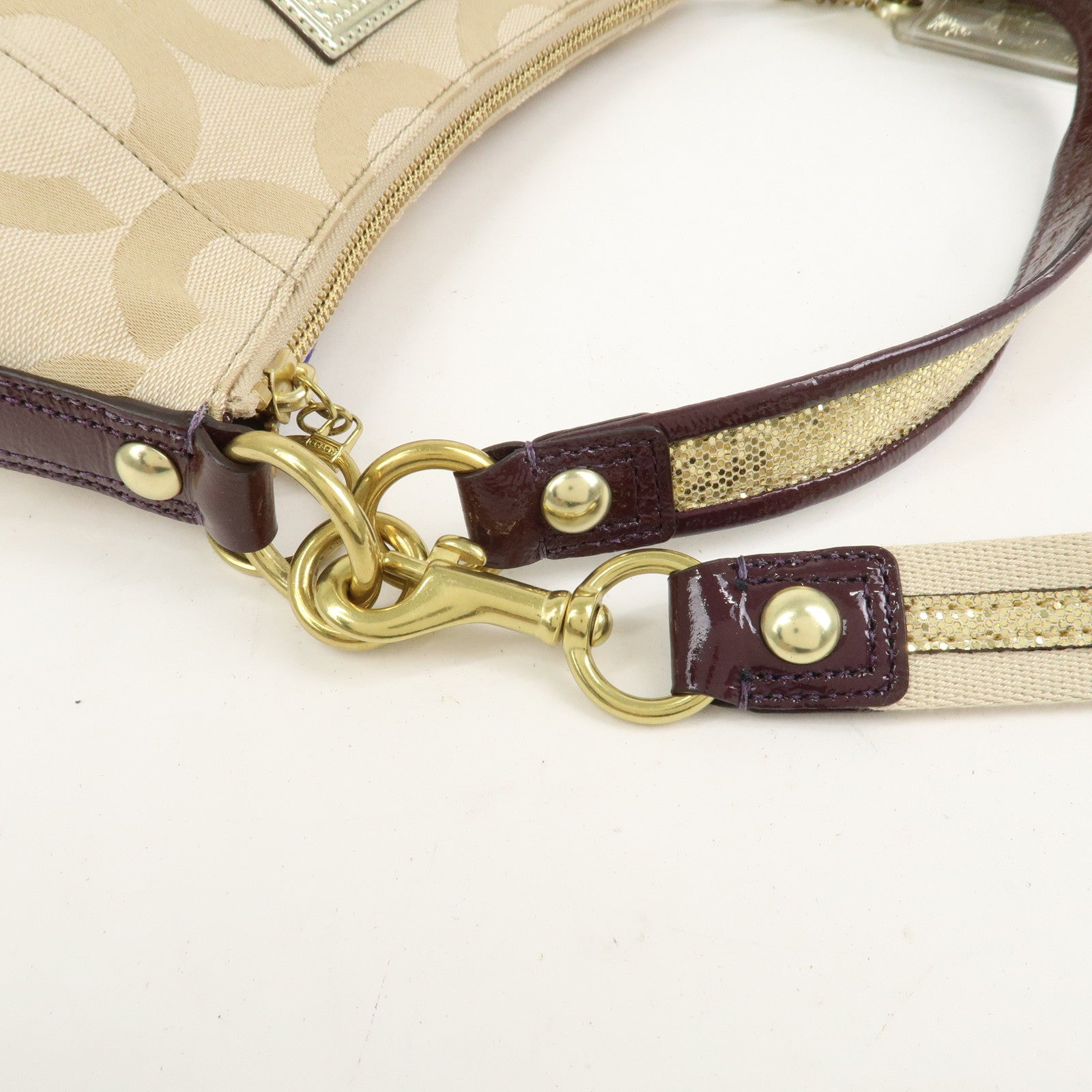 COACH POPPY Canvas Patent Leather 2Way Shoulder Bag Hand Bag Beige