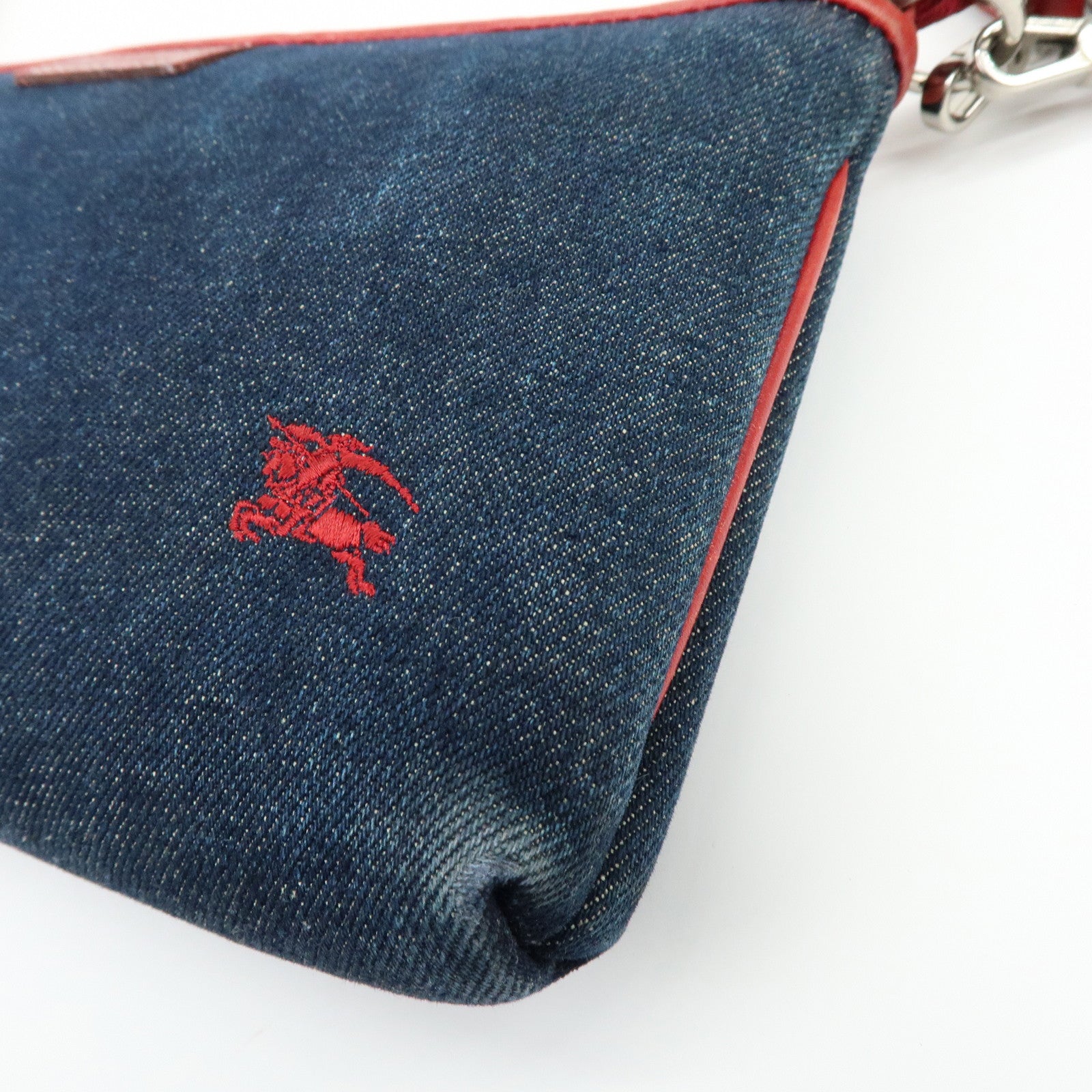 BURBERRY Blue Label Denim Leather 2Way Shoulder Hand Bag Blue Red