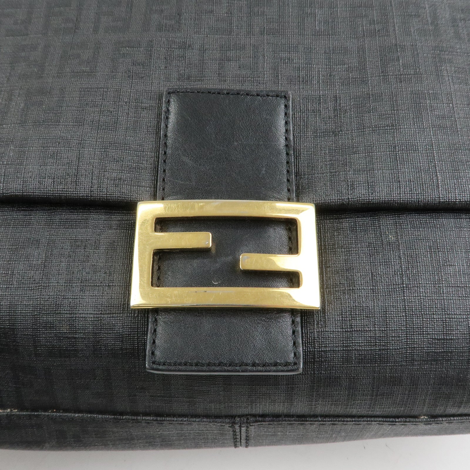 FENDI Mamma Baguette Zucchino PVC Leather Shoulder Bag Hand Bag Black 8BR001