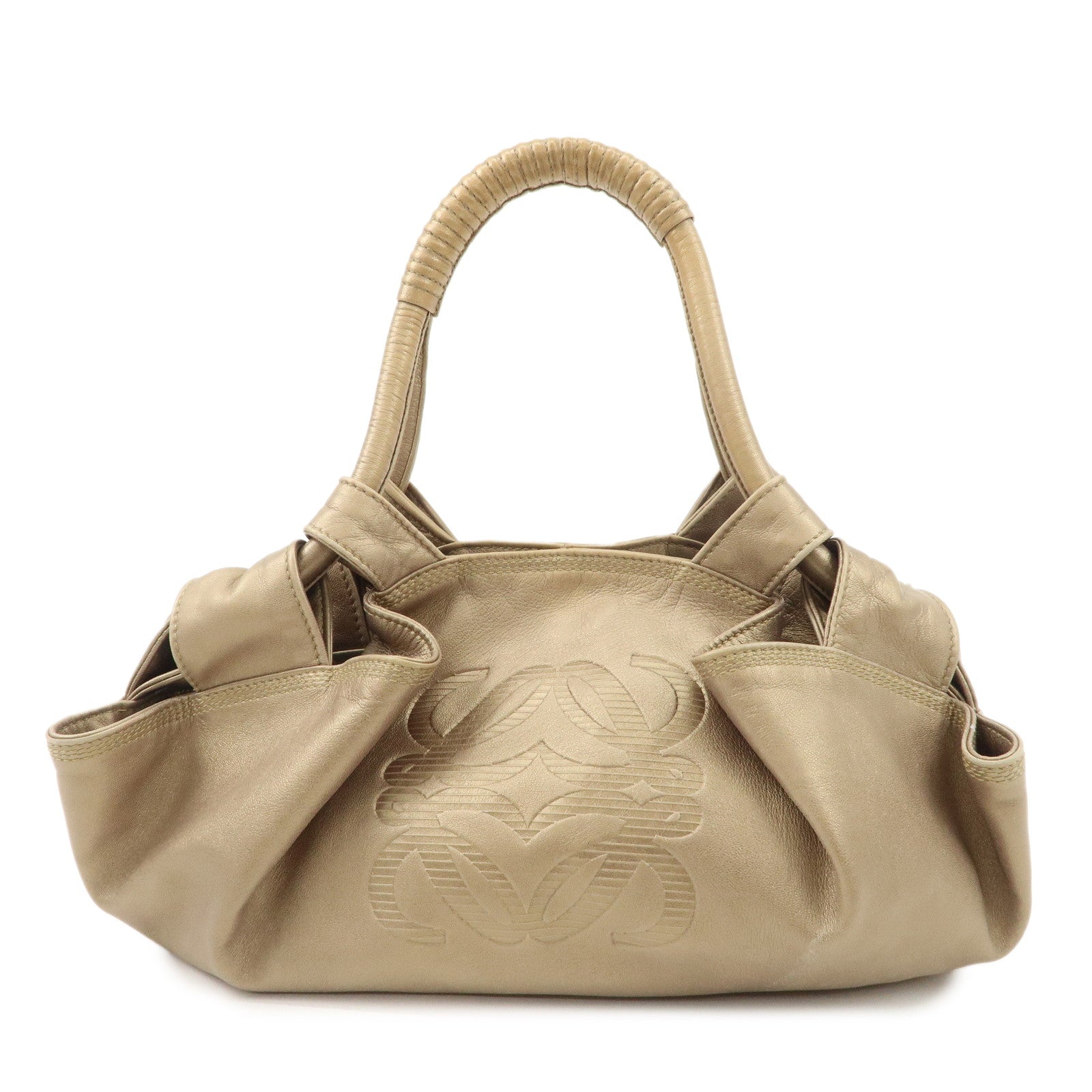 LOEWE Anagram Nappa Aire Leather Hand Bag Shoulder Bag Gold Used