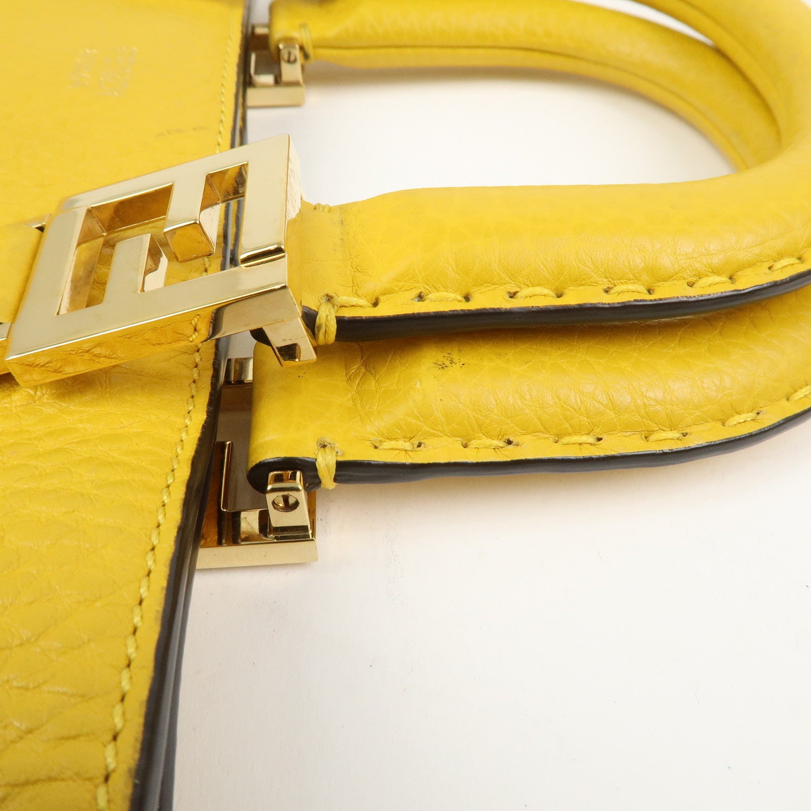 FENDI Selleria Leather 2Way Hand Tote Shoulder Bag Yellow 8BH368