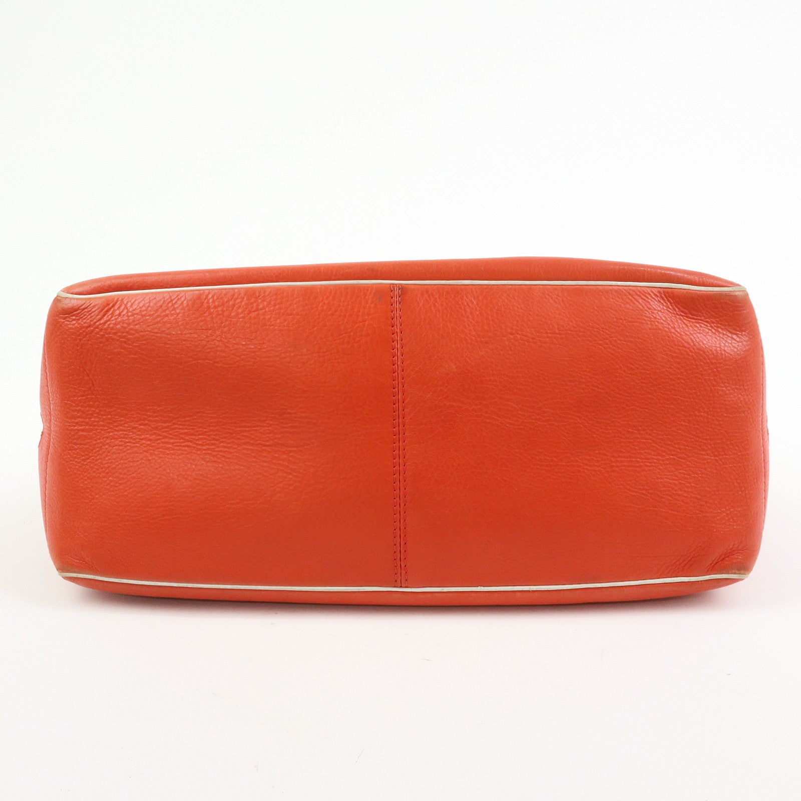 CELINE Scalloped Boogie Bag Leather Hand Bag Tote Bag Orange White