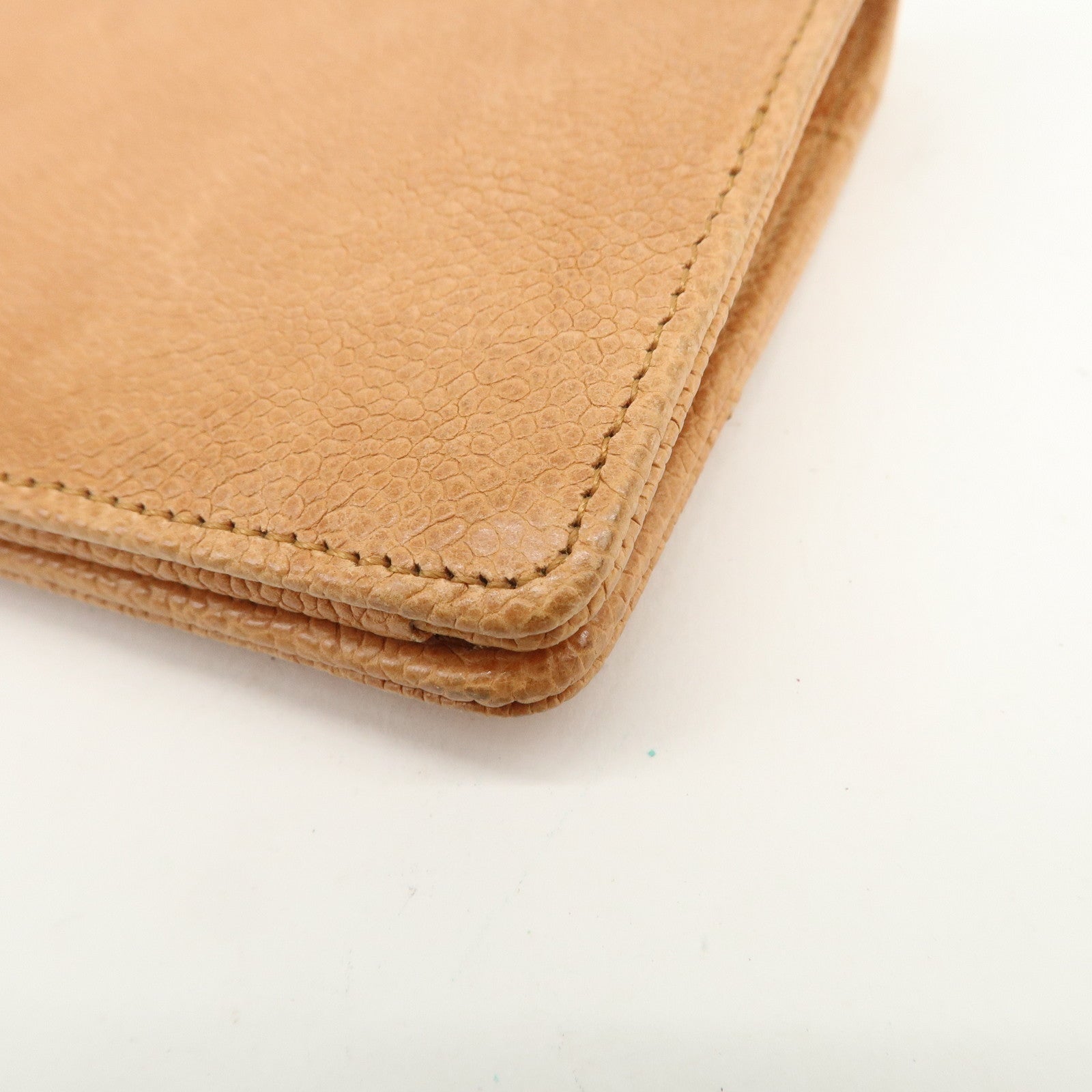CHANEL Logo Caviarskin Flap Long Wallet Light Brown