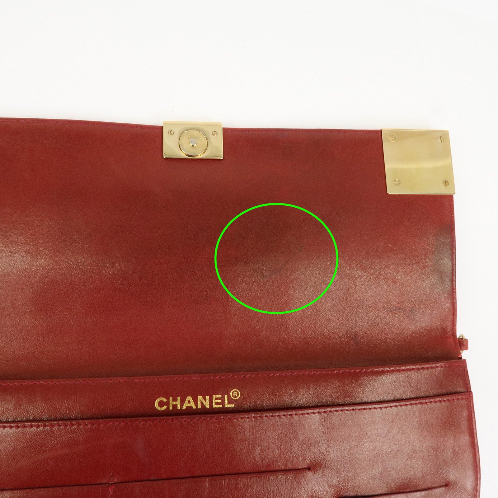 CHANEL Denim Lamb Skin Leather Chain Shoulder Bag Red