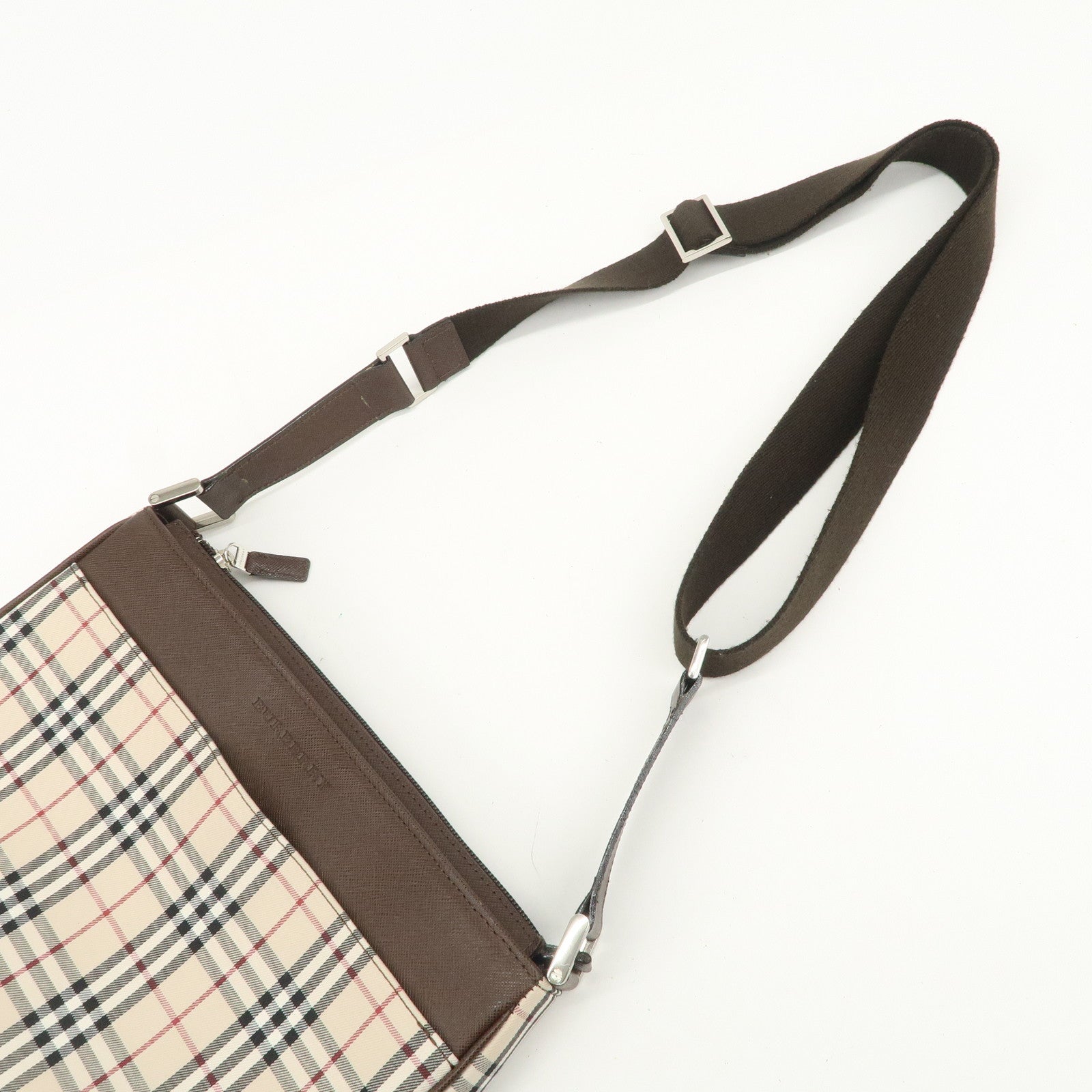 BURBERRY Nova Plaid Canvas Leather Shoulder Crossbody Bag Beige